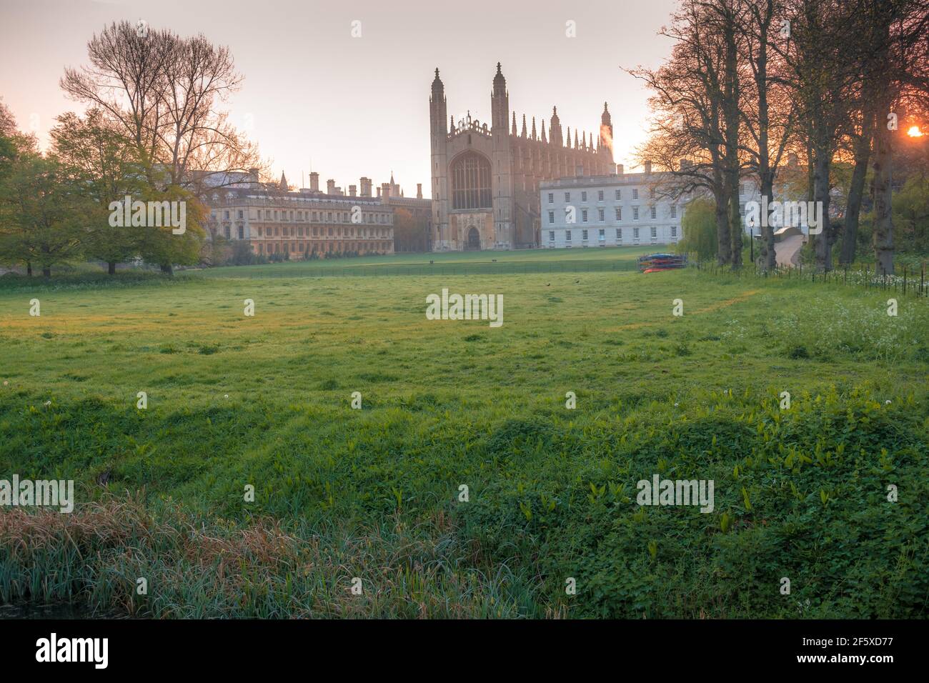 Iconic Cambridge landmark, Kings College part of Cambridge University. Looking across the meadows from The Backs in Queens Road Cambridge England Stock Photo