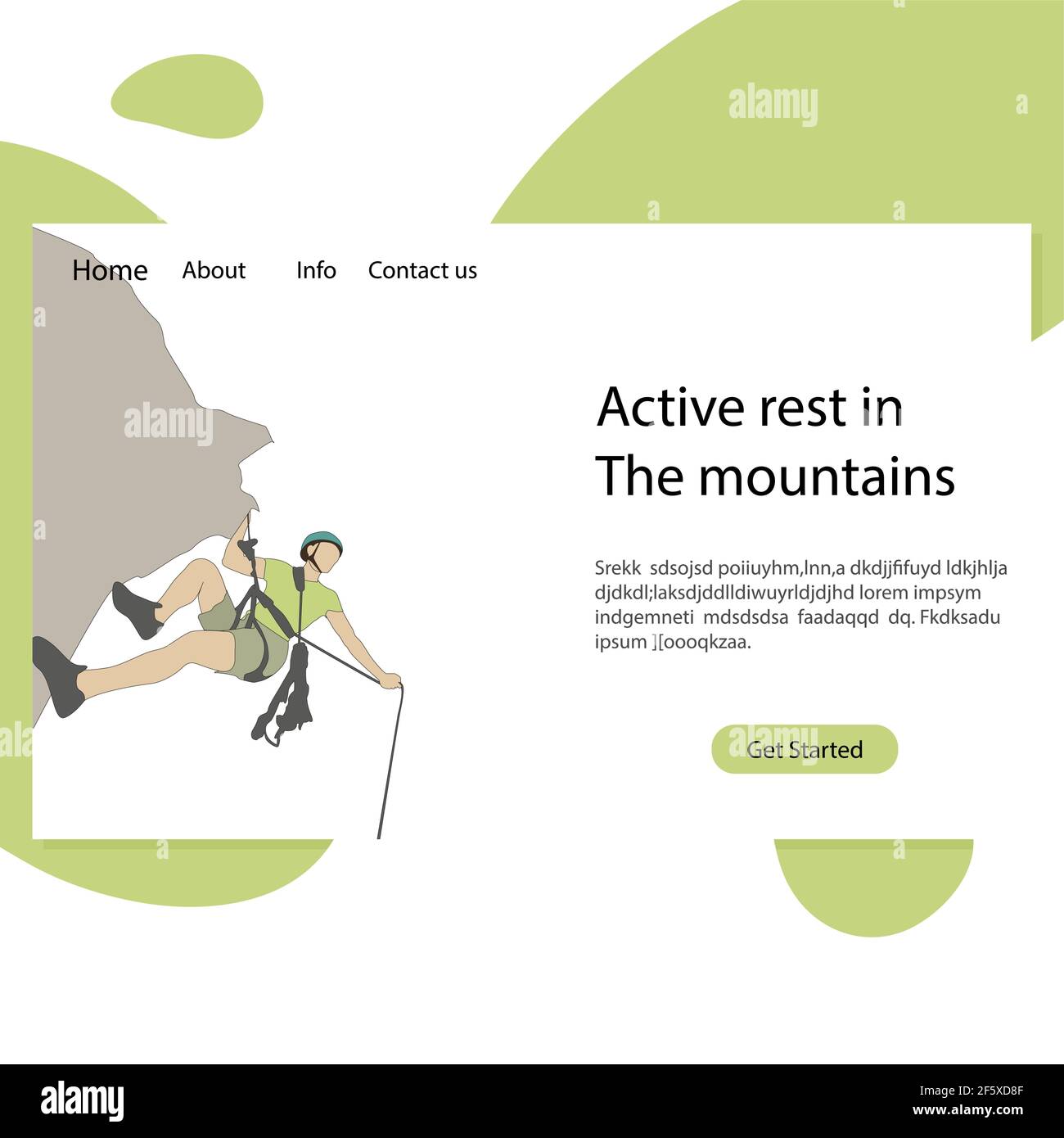 Active rest in mountains landing page. Illustration mountaineering school, rock climbing, extreme sport hobby vector Stock Vector