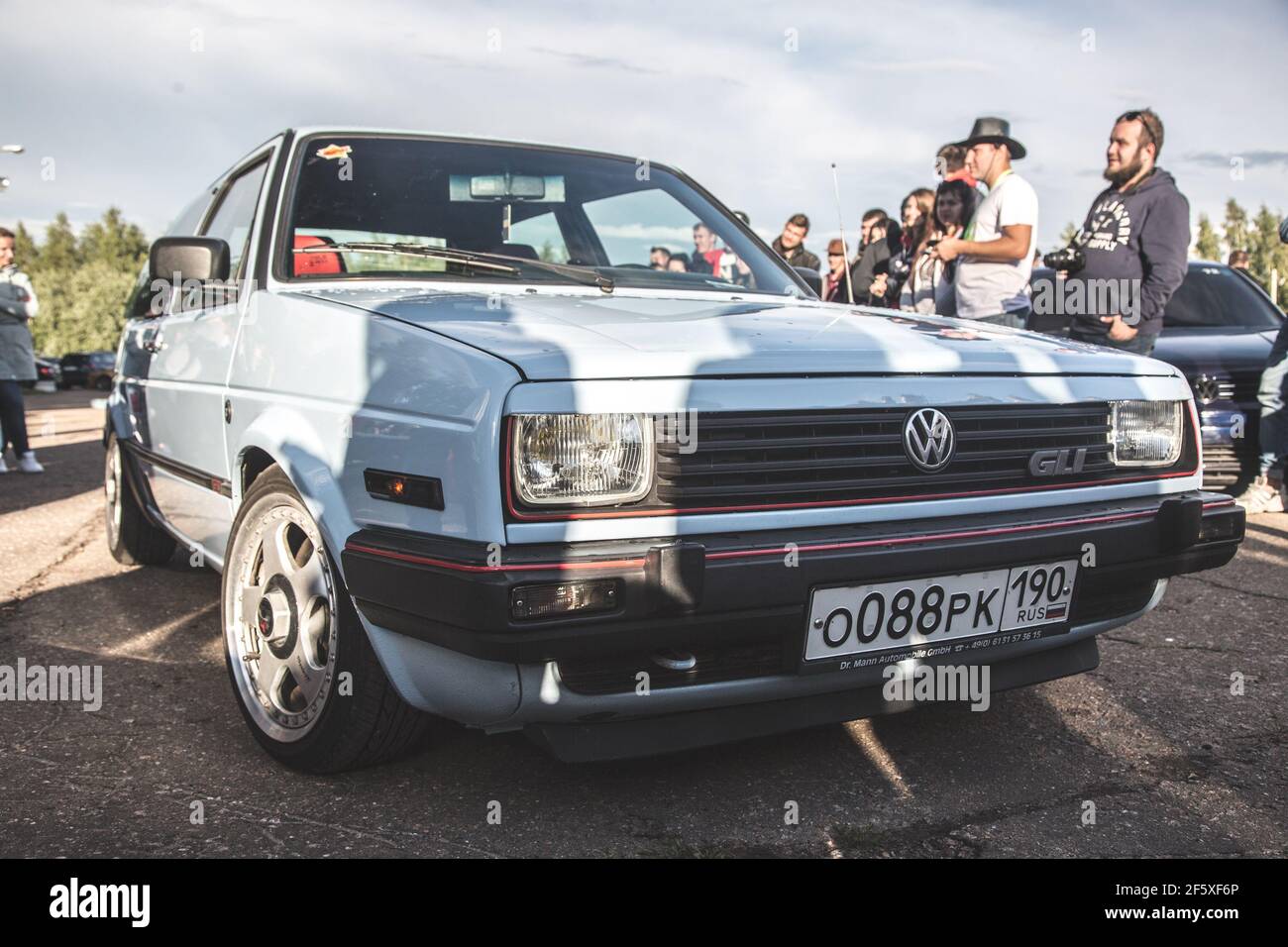 Moscow, Russia - July 6, 2019: White Volkswagen Golf of the second  generation mk2 with a modified front part, grille and headlights from a Volkswagen  Jetta Stock Photo - Alamy