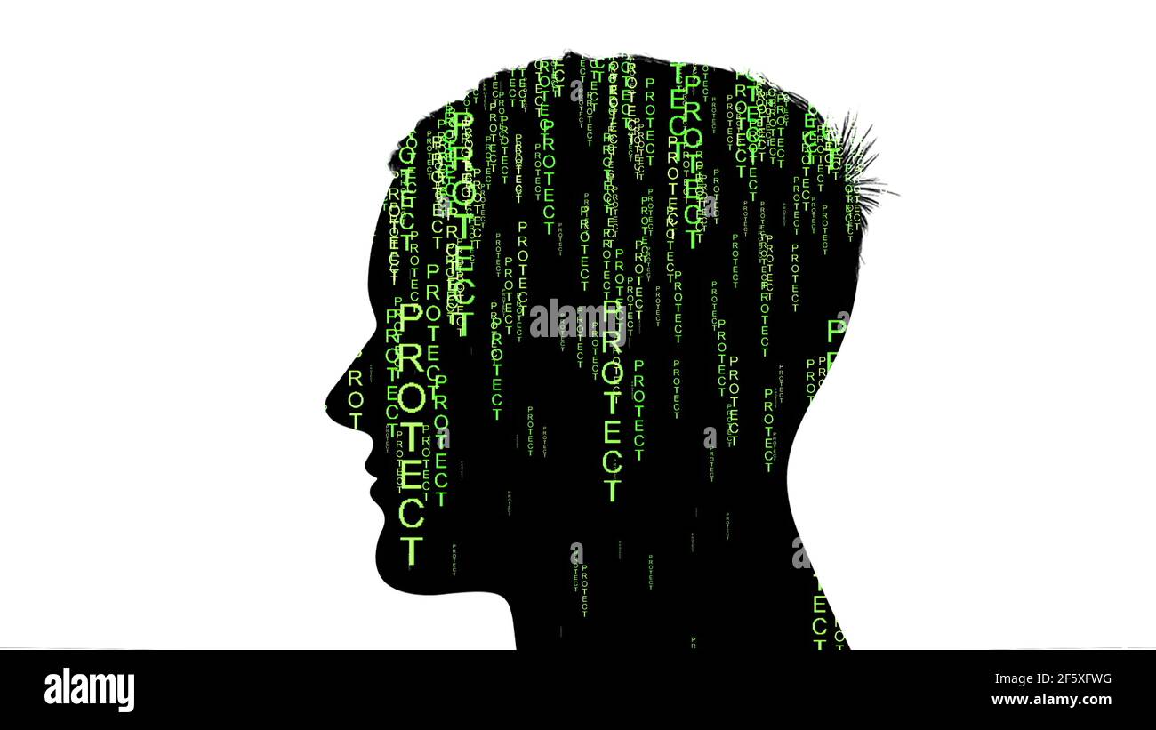 Silhouette of man with protect data concept Stock Photo