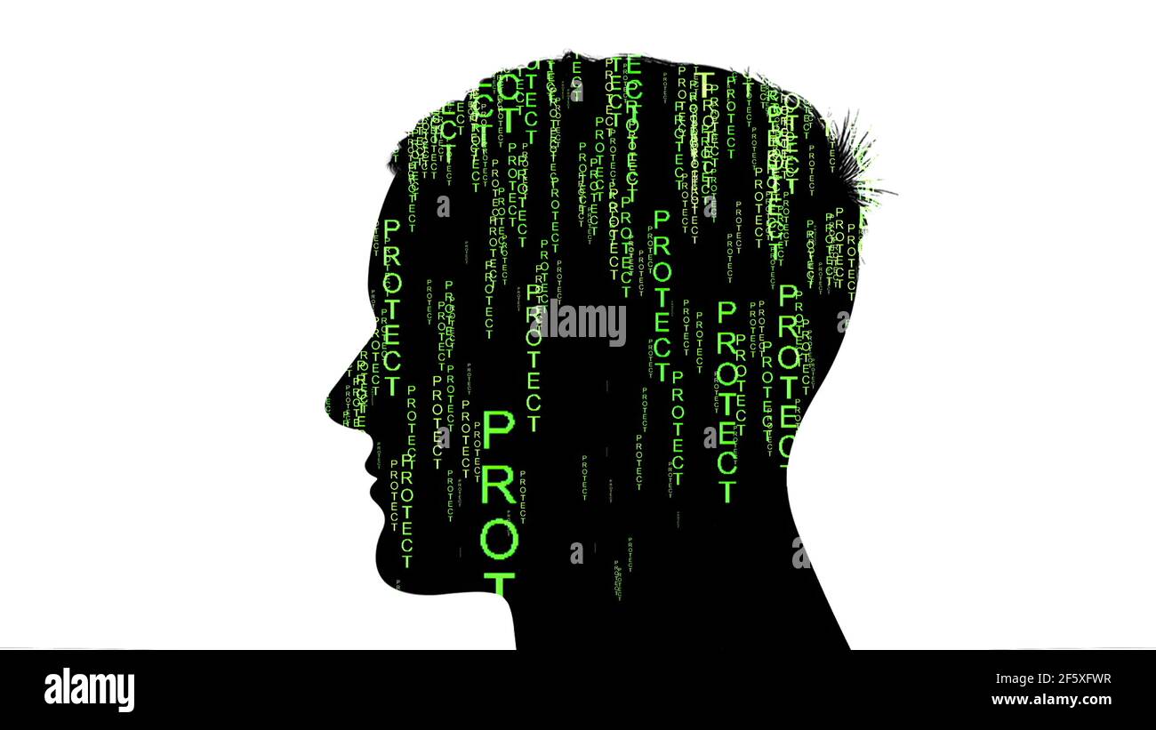 Silhouette of man with protect data concept Stock Photo