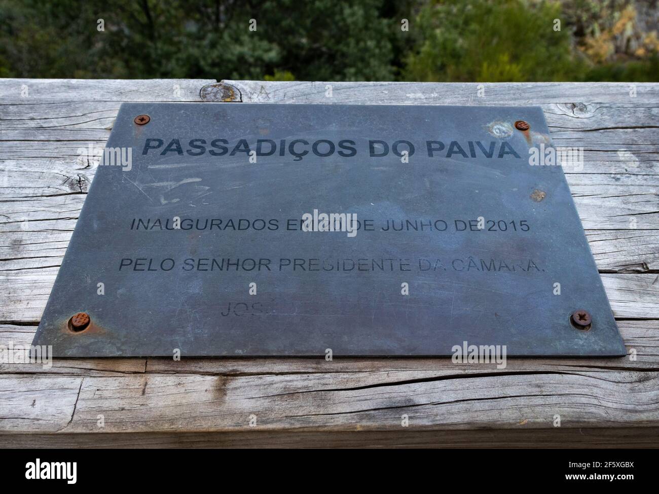 Placa Passadiços do Paiva, Arouca, Portugal. Stock Photo