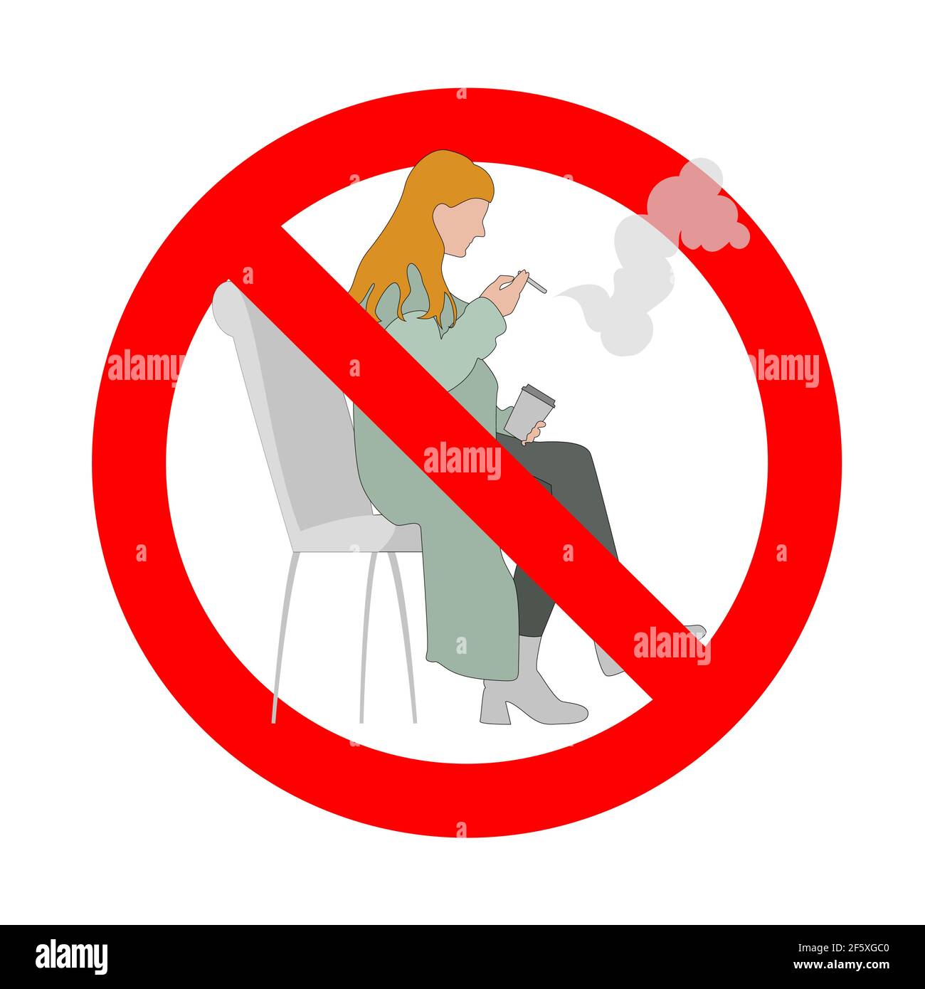Prohibited smoke for woman, banned public smoking, women forbidden cigarette, danger habit, prohibition zone smoke. Vector illustration Stock Vector