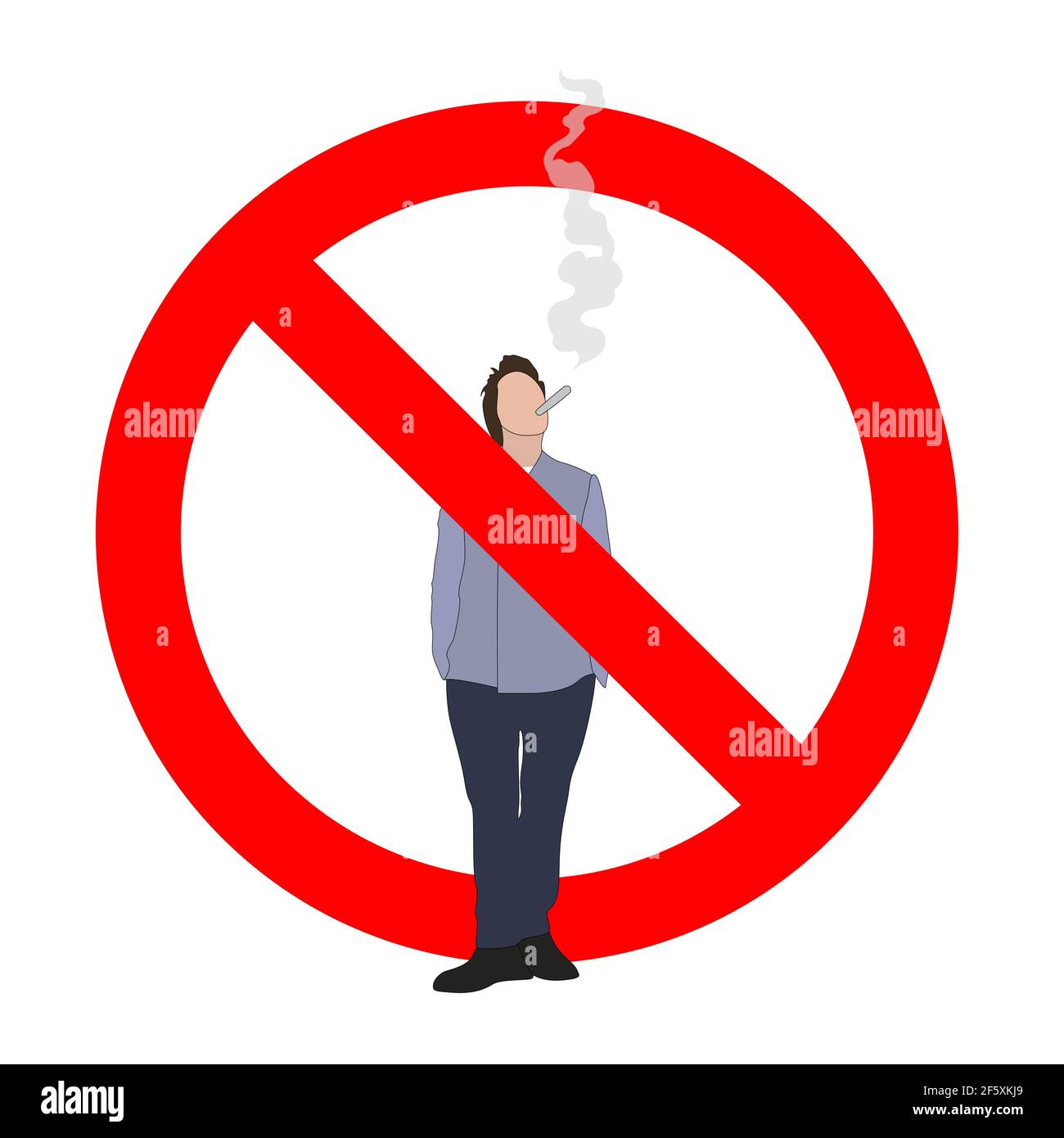 Unhealthy habit prohibit, interdiction smoking male, vector