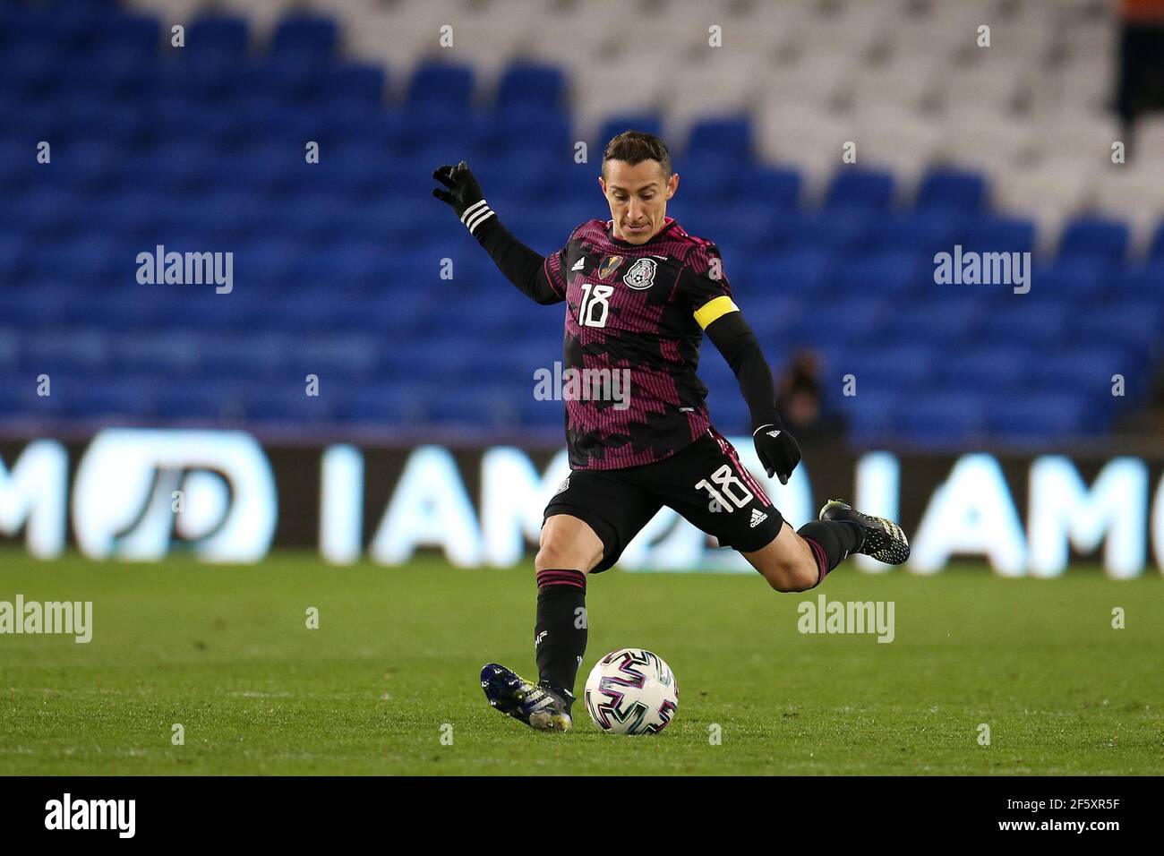 Cardiff, UK. 27th Mar, 2021. Andres Guardado of Mexico in action. Football international friendly match, Wales v Mexico, at the Cardiff city stadium in Cardiff, South Wales on Saturday 27th March 2021. Editorial use only. pic by Andrew Orchard/Andrew Orchard sports photography/Alamy Live News Credit: Andrew Orchard sports photography/Alamy Live News Stock Photo