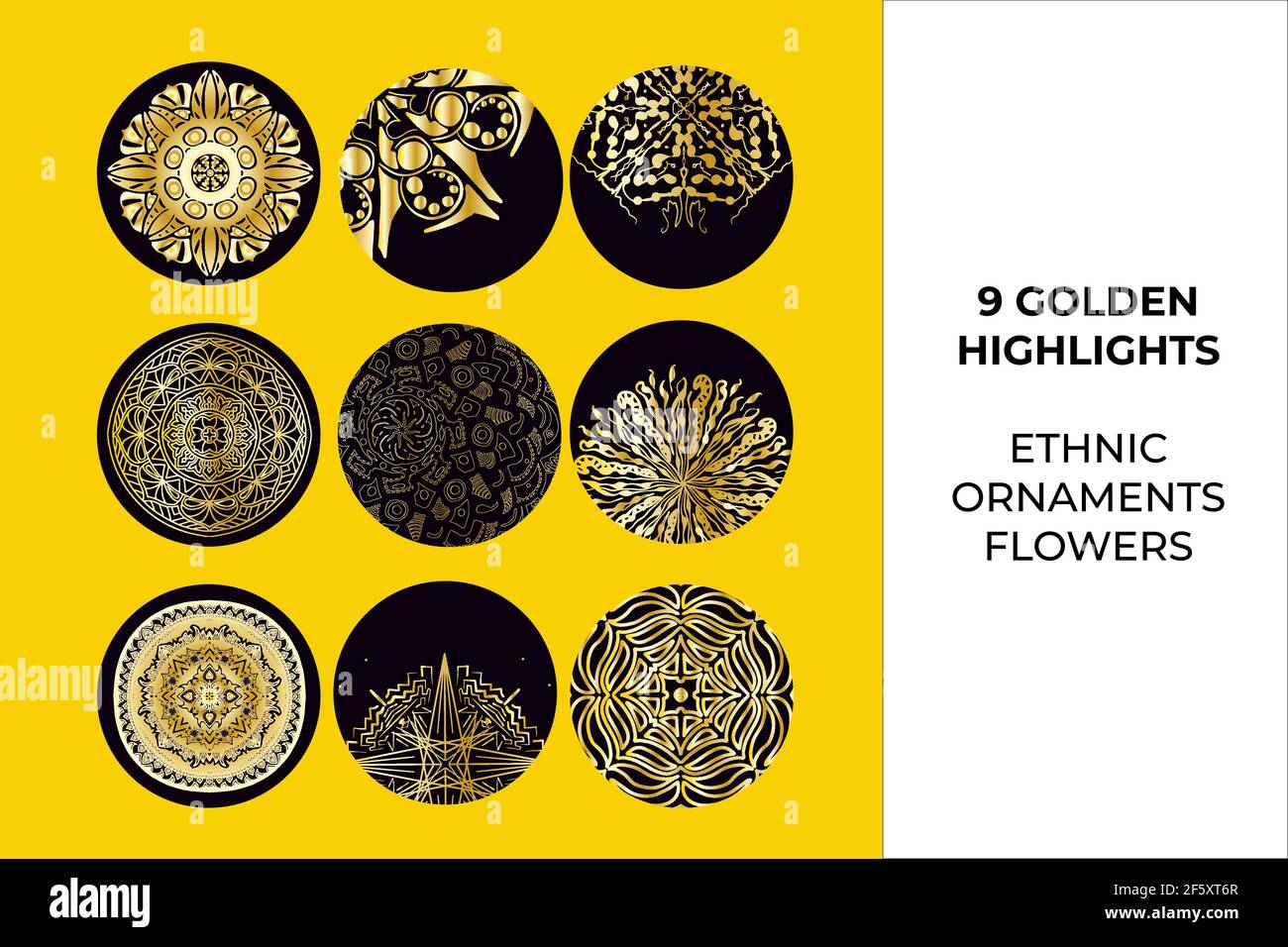 Circle gold design modern icons collection. Doodle round textured shape ...