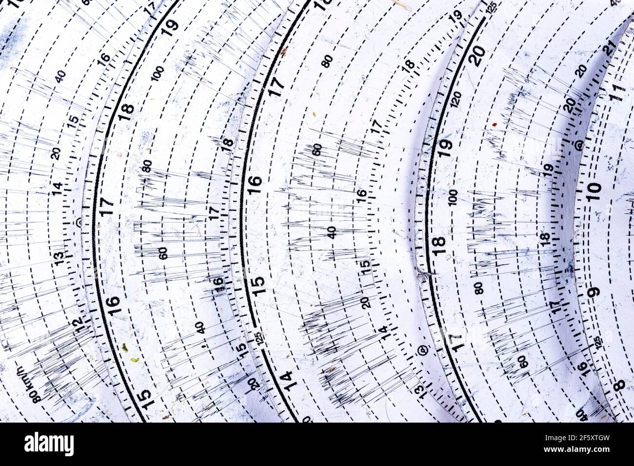 Old tachograph charts. Record of working time of professional drivers