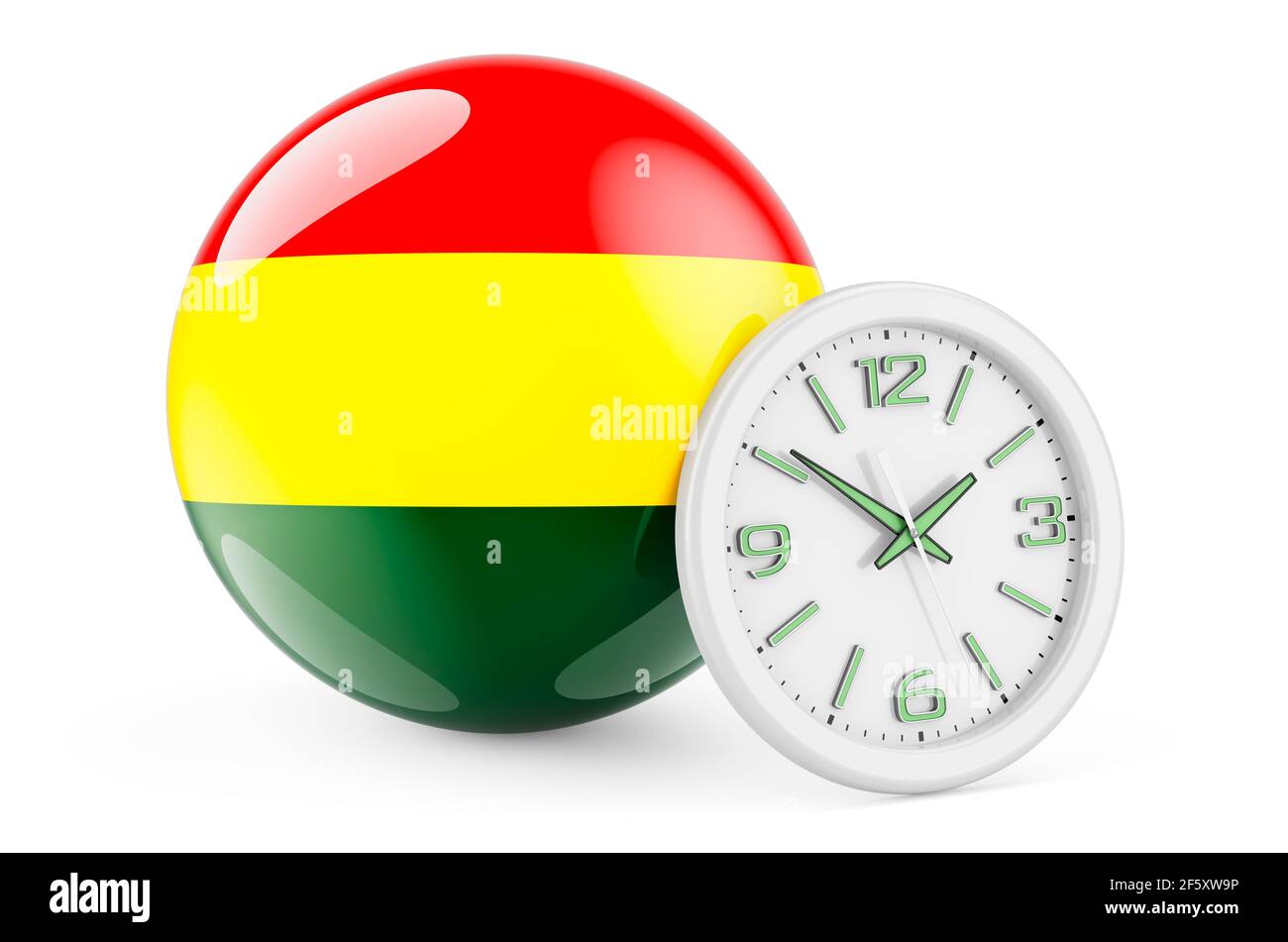 Bolivian Flag With Clock Time In Bolivia 3d Rendering Isolated On White Background Stock Photo Alamy