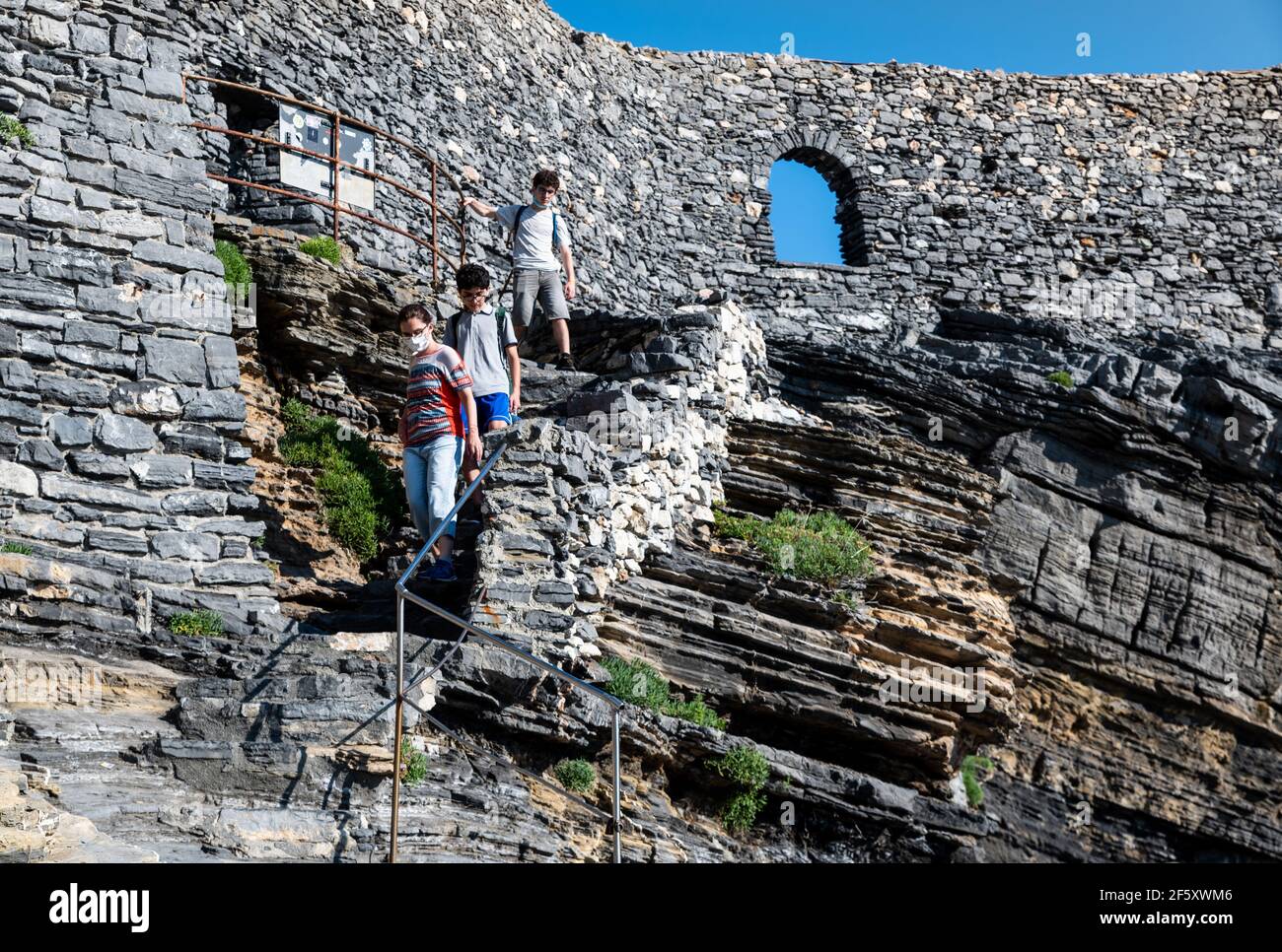 Porto Venere, Liguria, Italy. June 2020. The staircase that allows you to descend into the Gulf of Poets with the famous cave of Lord Byron, English p Stock Photo