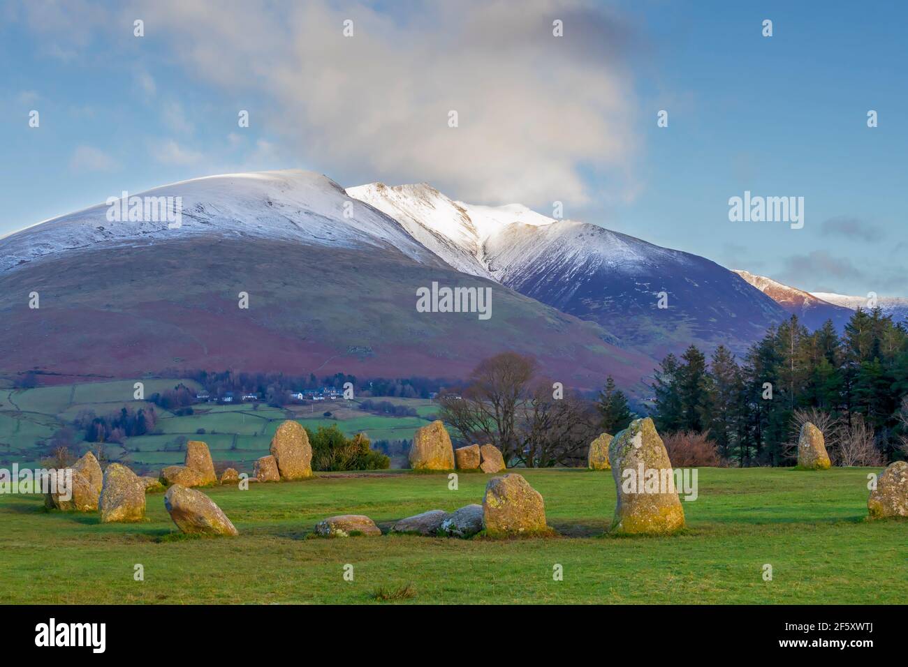 Blencathra and Castlerigg Stone Circle, Lake District, Cumbria Stock Photo