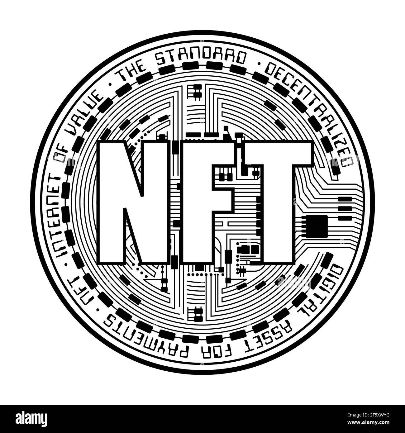 Cryptocurrency coin NFT outline Stock Vector