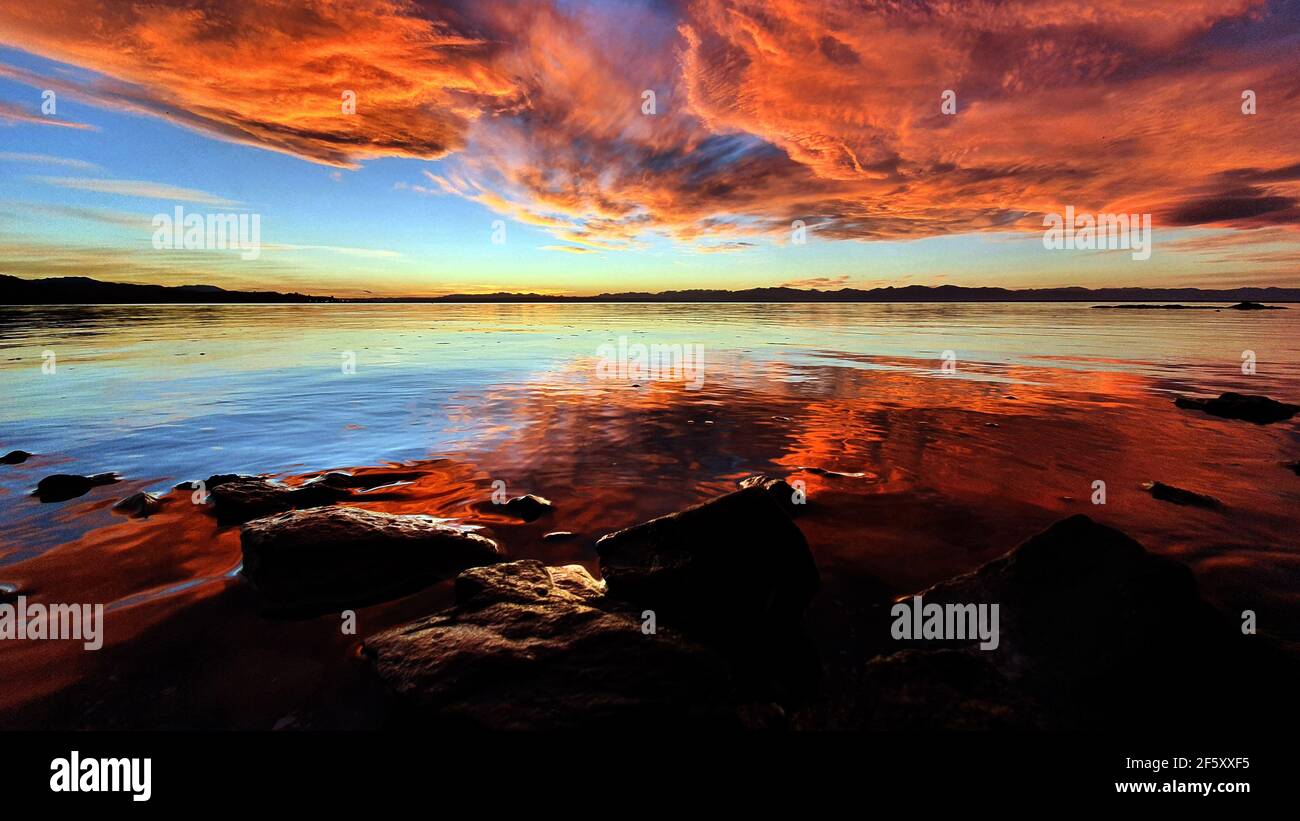 spectacular sunset, Nelson, New Zealand Stock Photo