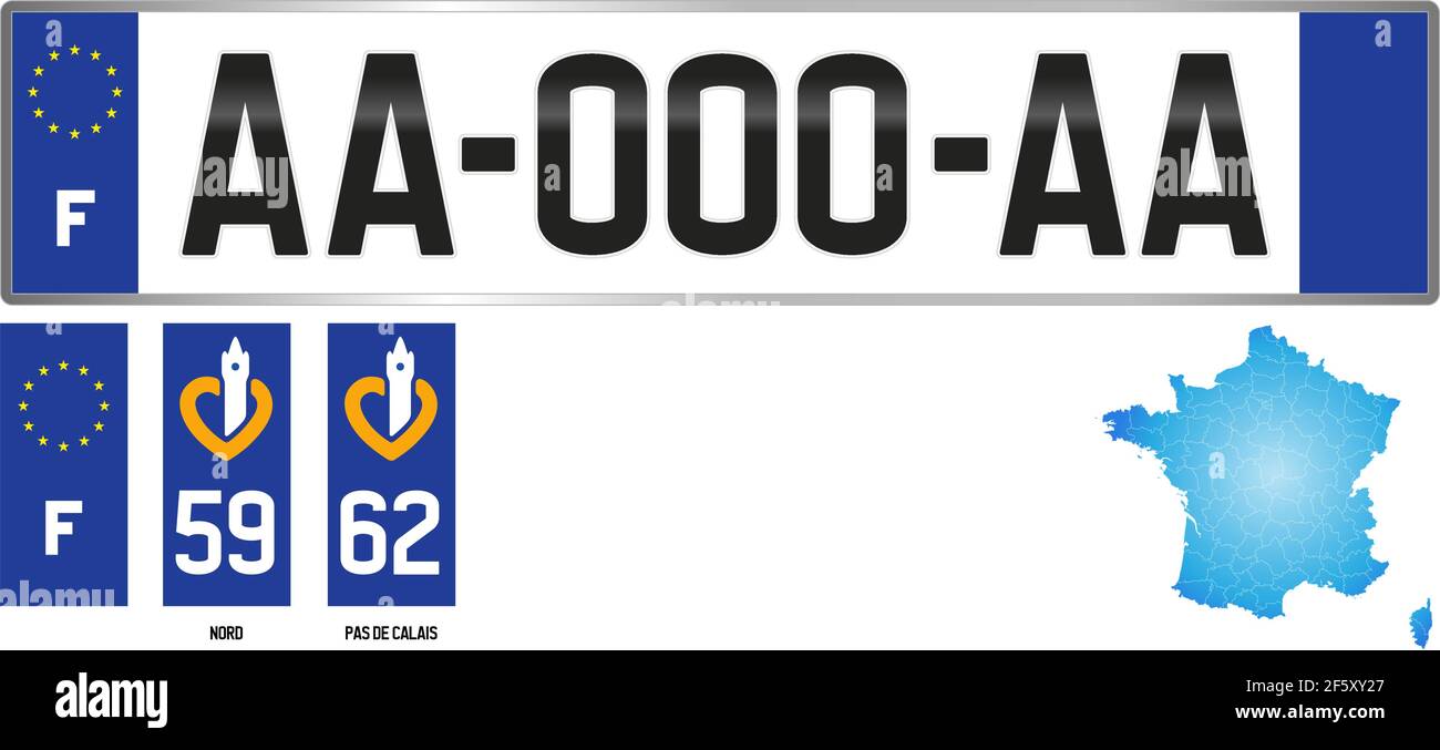 Nord - Pas de Calais, France, french regional license plate template, detail of the side label of the department, vector illustration, example of numb Stock Vector