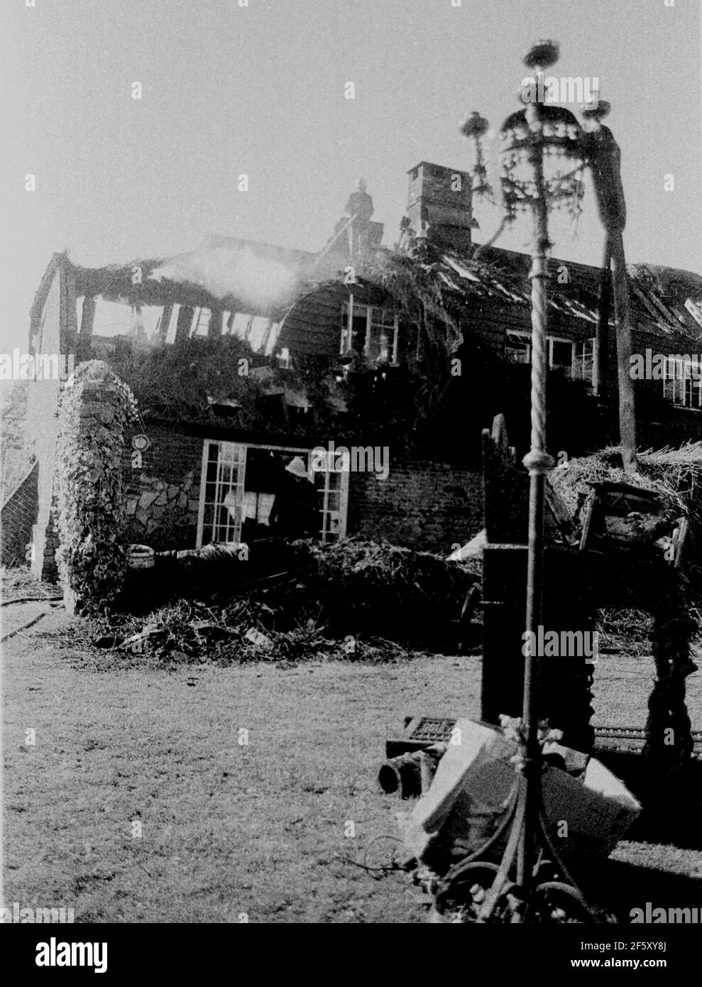 THE FIRE RAVAGED HOME OF ROLLING STONE KEITH RICHARD AT WEST WITTERING