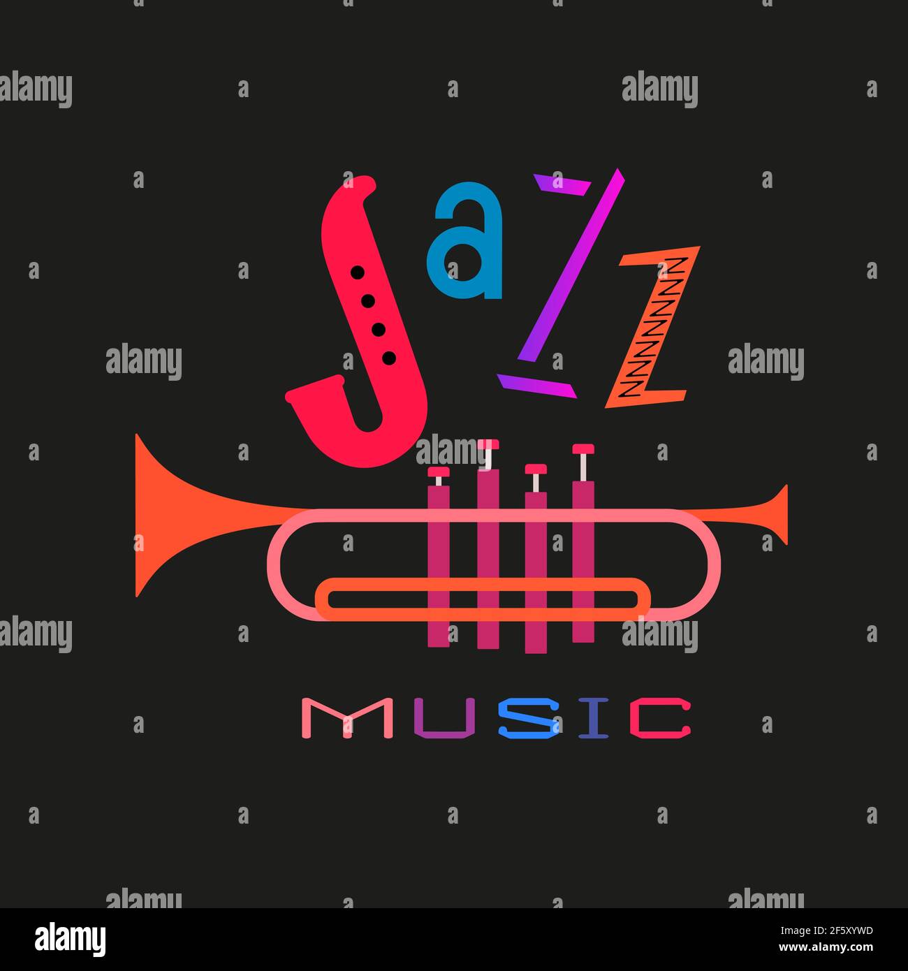 Jazz Music Day hand drawn flat colorful vector icon Stock Vector