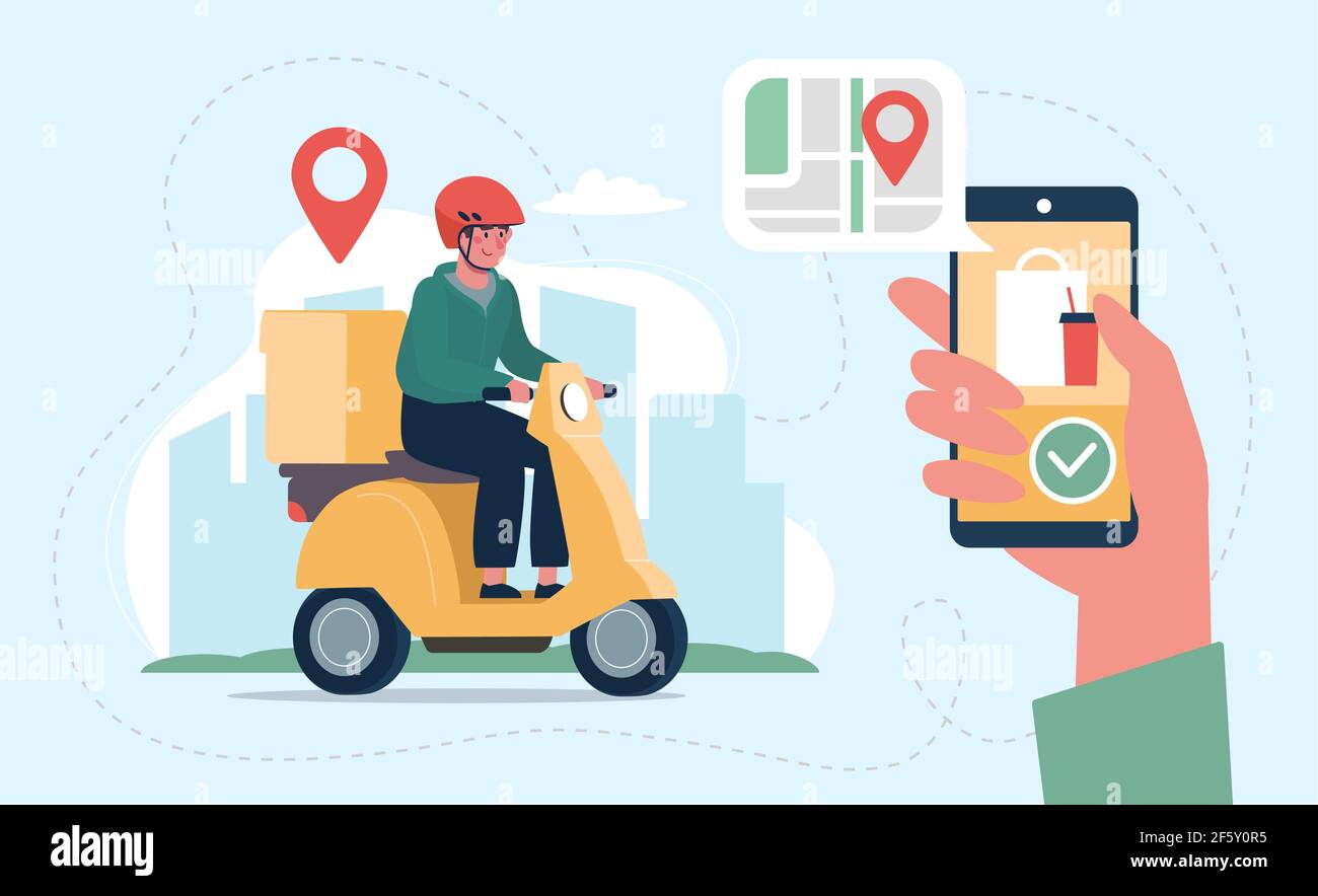 Food delivery service concept and online order tracking app, home