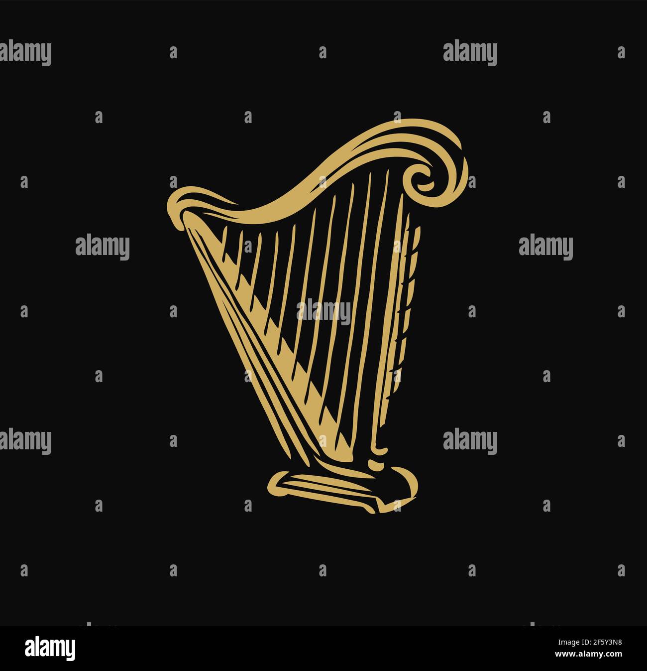 Musical harp, lyre symbol. Classical music logo vector illustration