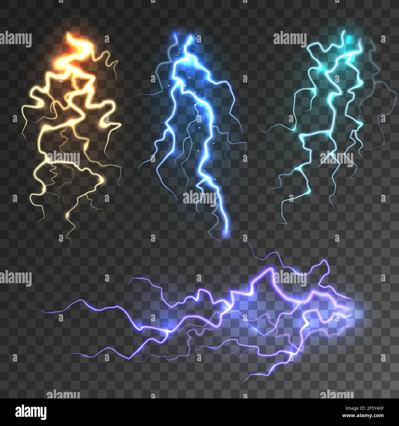 Realistic lightning collection on transparent background. Thunderstorm and lightning  bolt. Sparks of light. Stormy weather effect. Vector illustration Stock  Vector Image & Art - Alamy