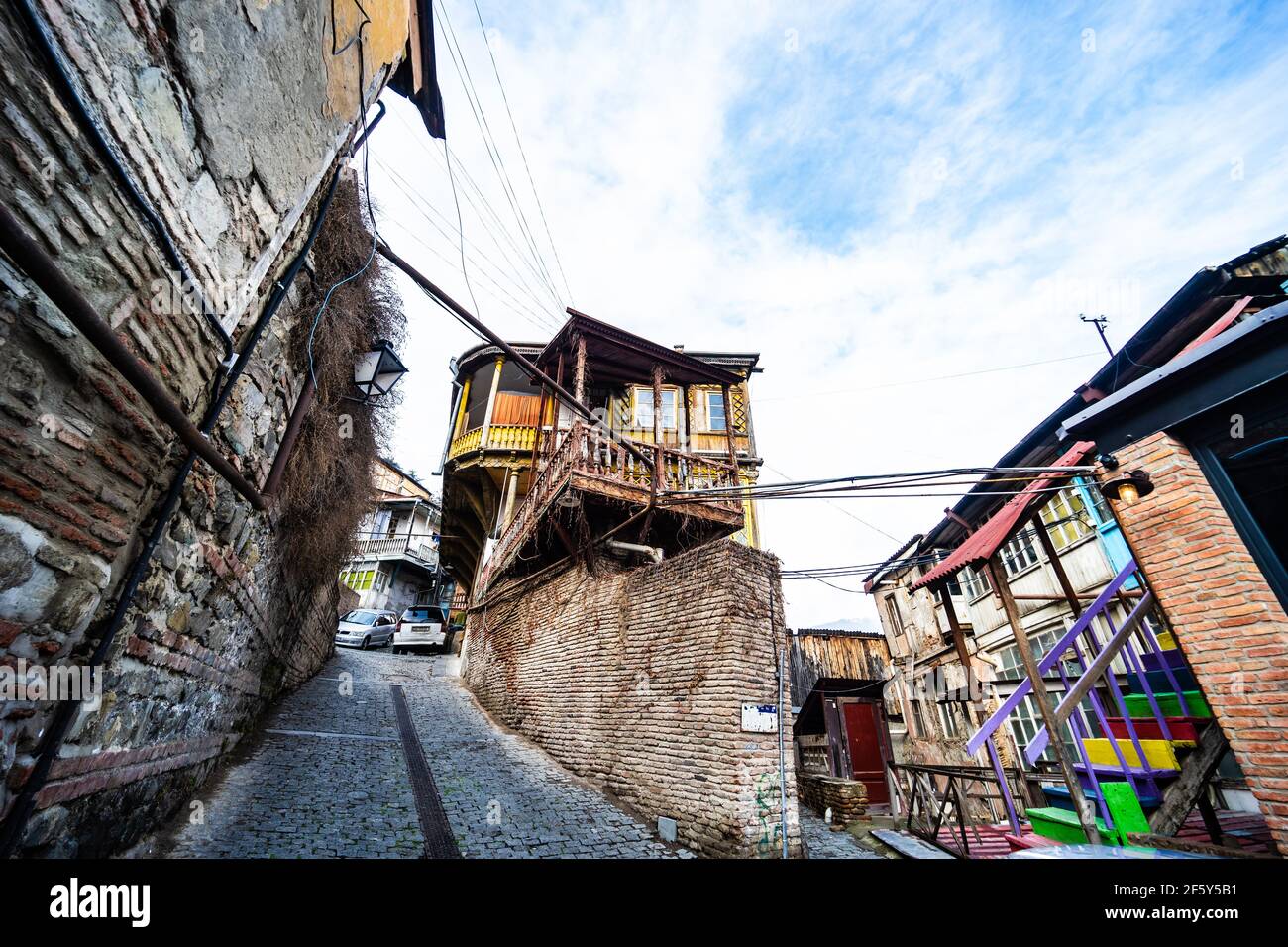 Old Tbilisi with narrow street and red roofs Stock Photo