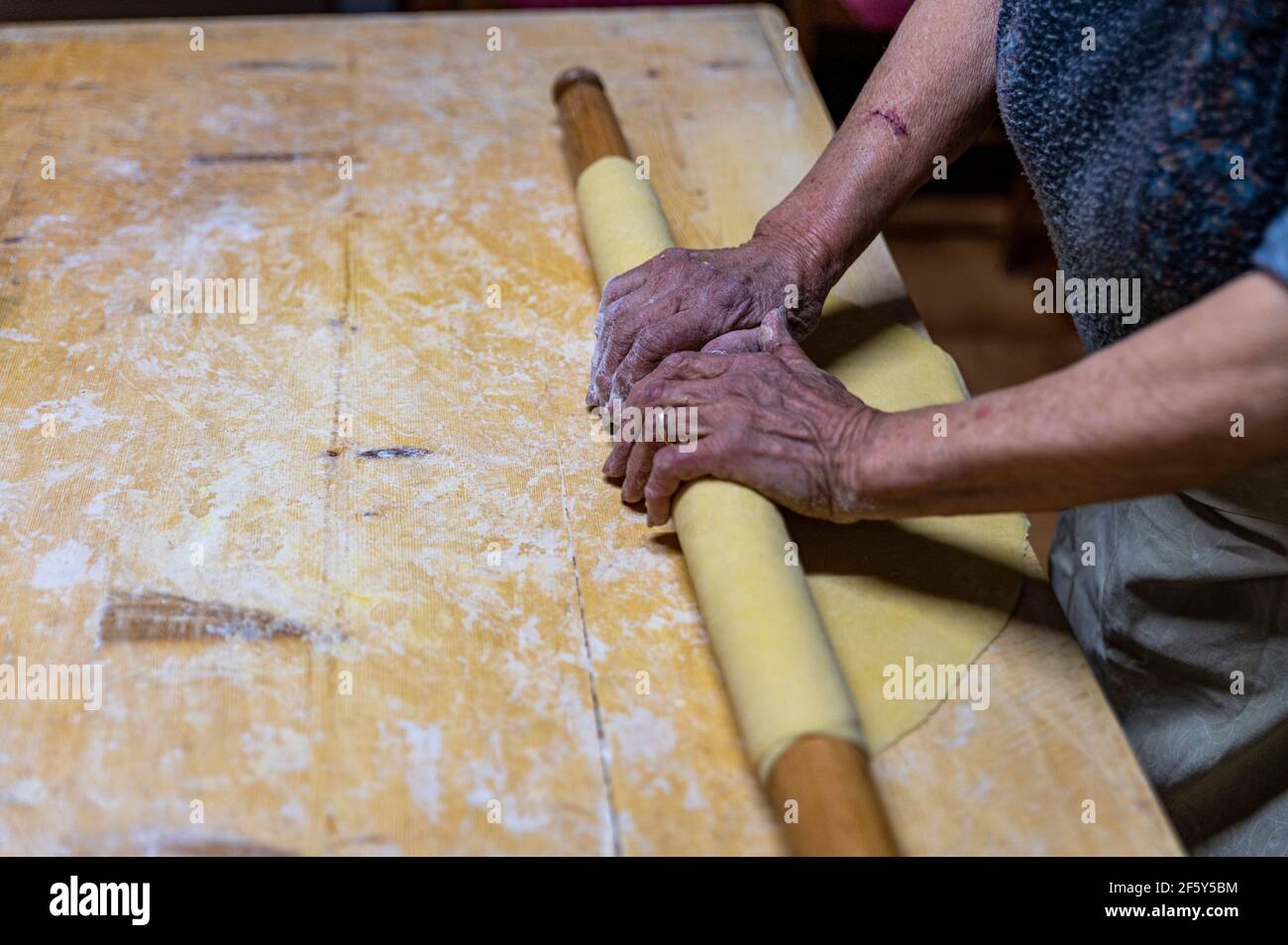 detail roll out the dough with a rolling pin Stock Photo