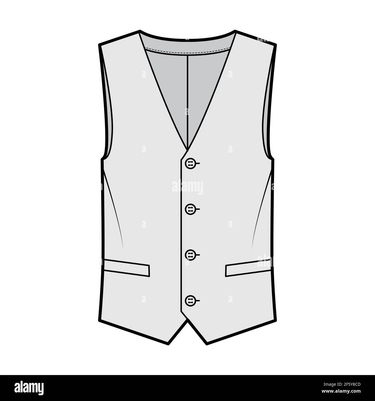 Halter vest pique waistcoat technical fashion illustration with backless,  V-neckline, button-up closure, slim fit. Flat apparel template front, grey  color style. Women, men, unisex top CAD mockup Stock Vector Image & Art 