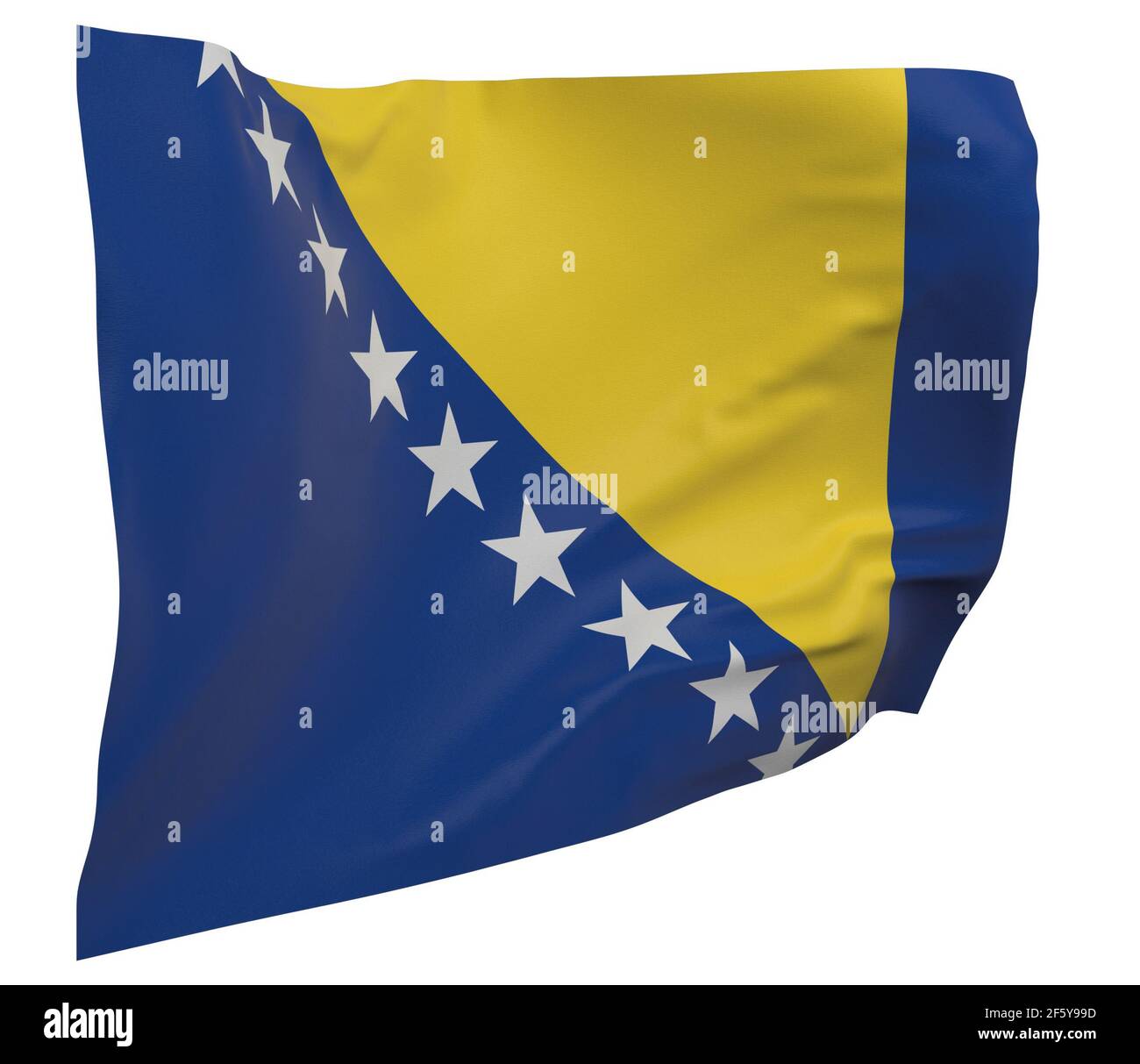 Bosnia and Herzegovina flag isolated. Waving banner. National flag of Bosnia and Herzegovina Stock Photo