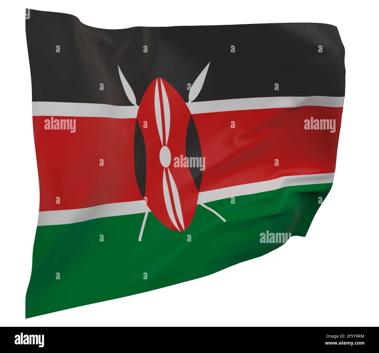Kenya flag isolated. Waving banner. National flag of Kenya Stock Photo