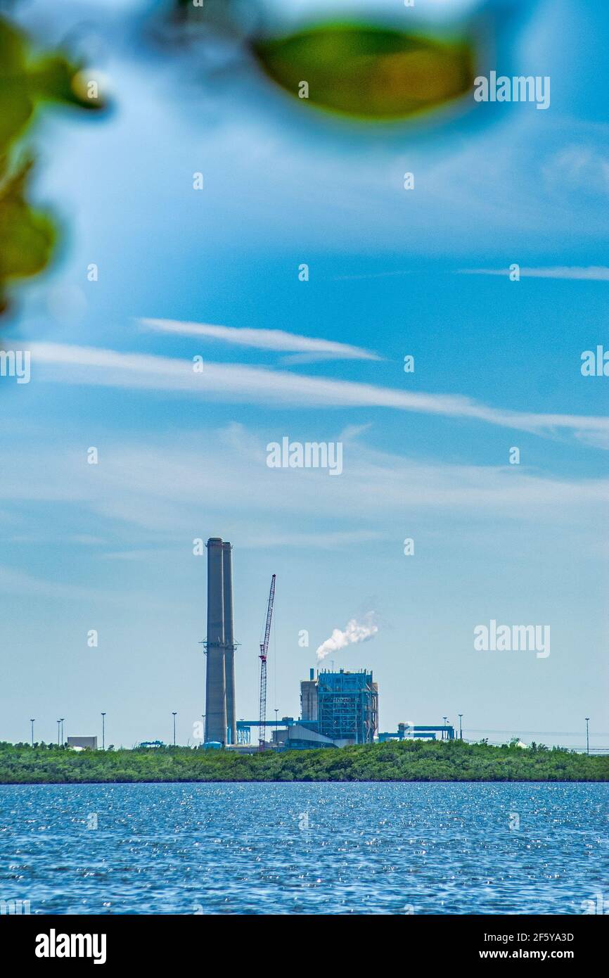 The Turkey Point Nuclear Power Plant seen from the Dante B. Fascell Visitor Center at Biscayne National Park in Miami, Florida. Stock Photo