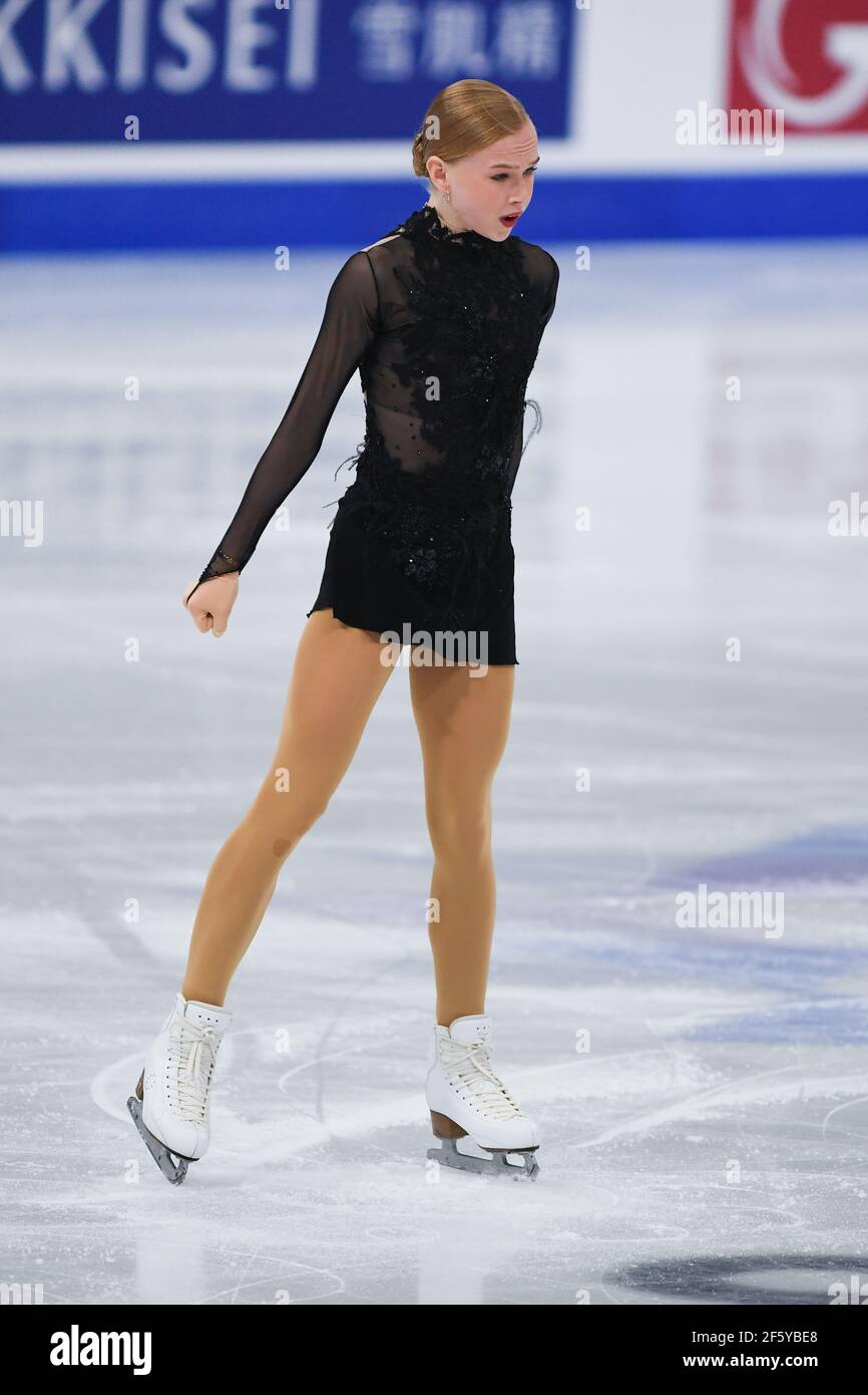 Stockholm, Sweden. 28th March, 2021. Eva-Lotta KIIBUS EST, during Ladies Short Program at the ISU World Figure Skating Championships 2021 at Ericsson Globe, on March 24, 2021 in Stockholm, Sweden. Credit: Raniero Corbelletti/AFLO/Alamy Live News Stock Photo