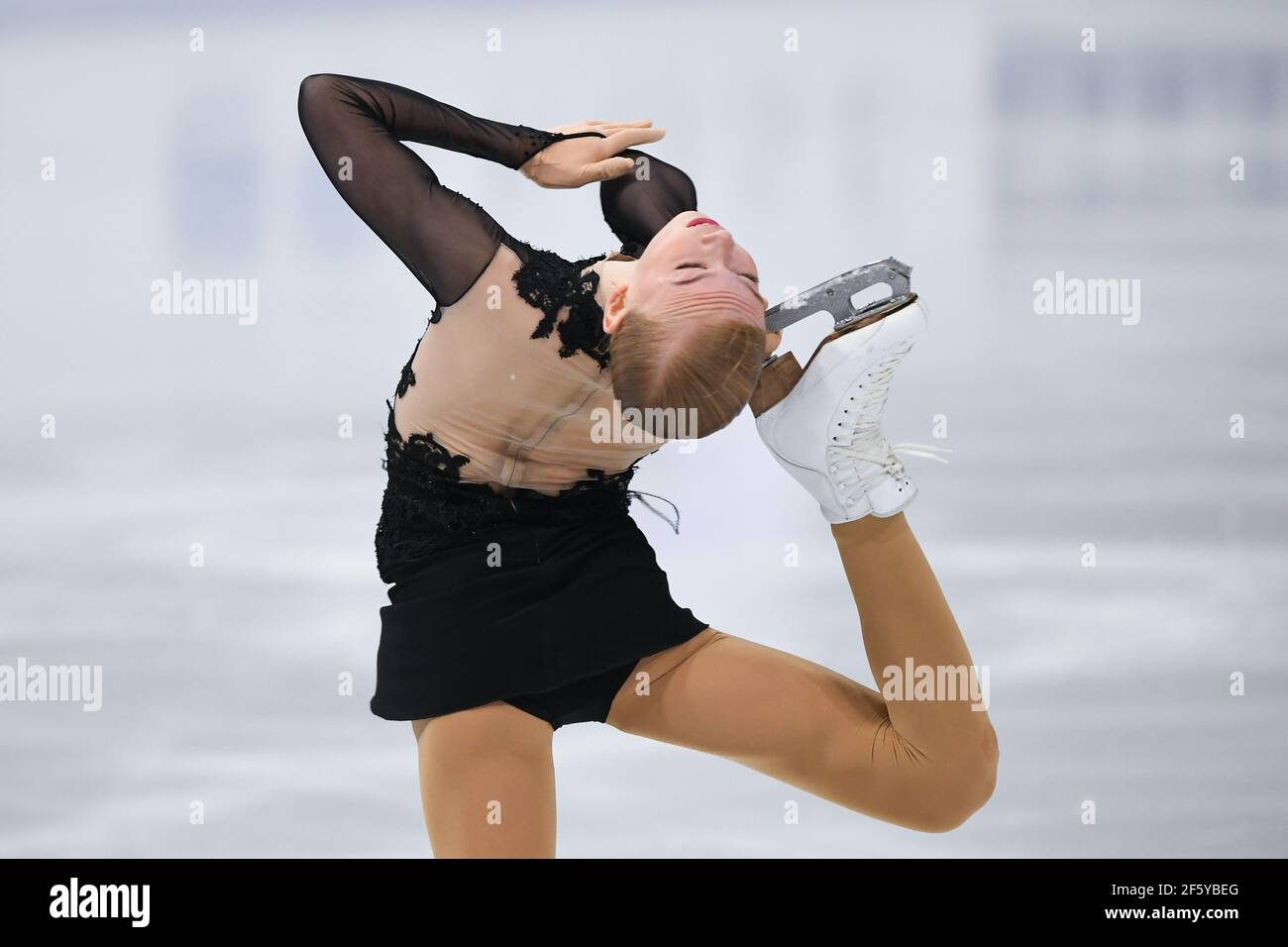 Stockholm, Sweden. 28th March, 2021. Eva-Lotta KIIBUS EST, during Ladies Short Program at the ISU World Figure Skating Championships 2021 at Ericsson Globe, on March 24, 2021 in Stockholm, Sweden. Credit: Raniero Corbelletti/AFLO/Alamy Live News Stock Photo