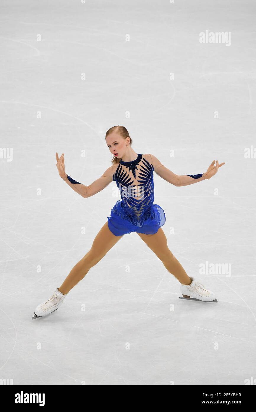 Stockholm, Sweden. 28th March, 2021. Eva Lotta KIIBUS EST, during Ladies Free Program at the ISU World Figure Skating Championships 2021 at Ericsson Globe, on March 26, 2021 in Stockholm, Sweden. Credit: Raniero Corbelletti/AFLO/Alamy Live News Stock Photo