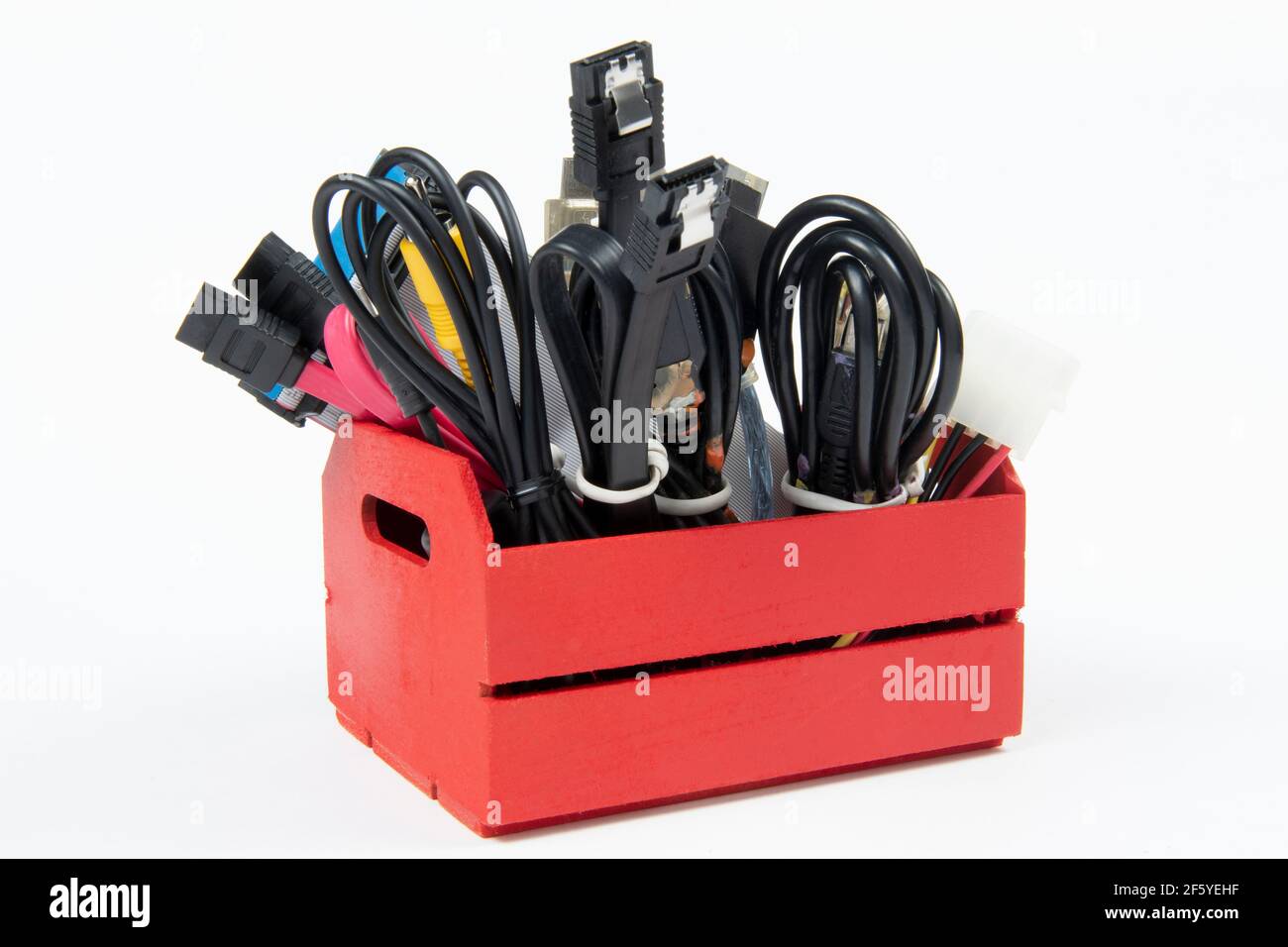 technological waste that remains in residence as computer cables Stock Photo