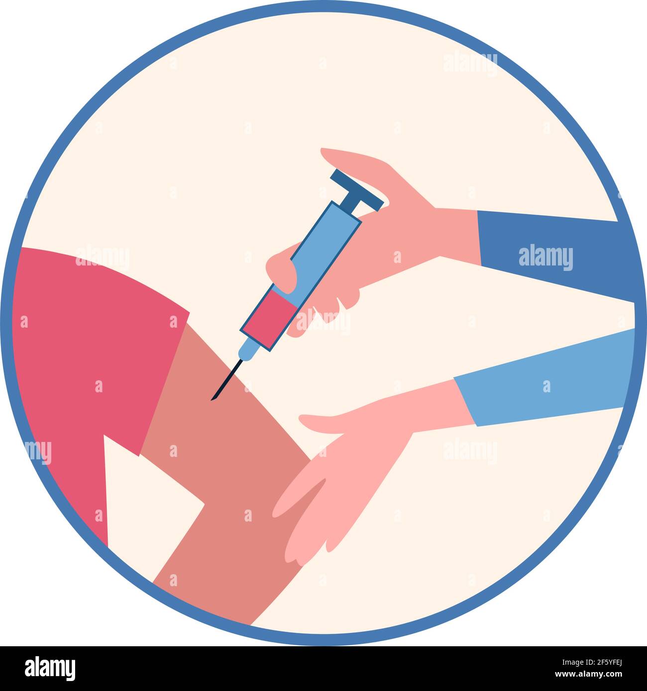 Vaccination of people from HPV, against, ebola, poliomyelitis,coronavirus COVID-19. Nurse makes an injection a shot of the vaccine. Vector icon in cartoon style, hands, syringe. Stock Vector