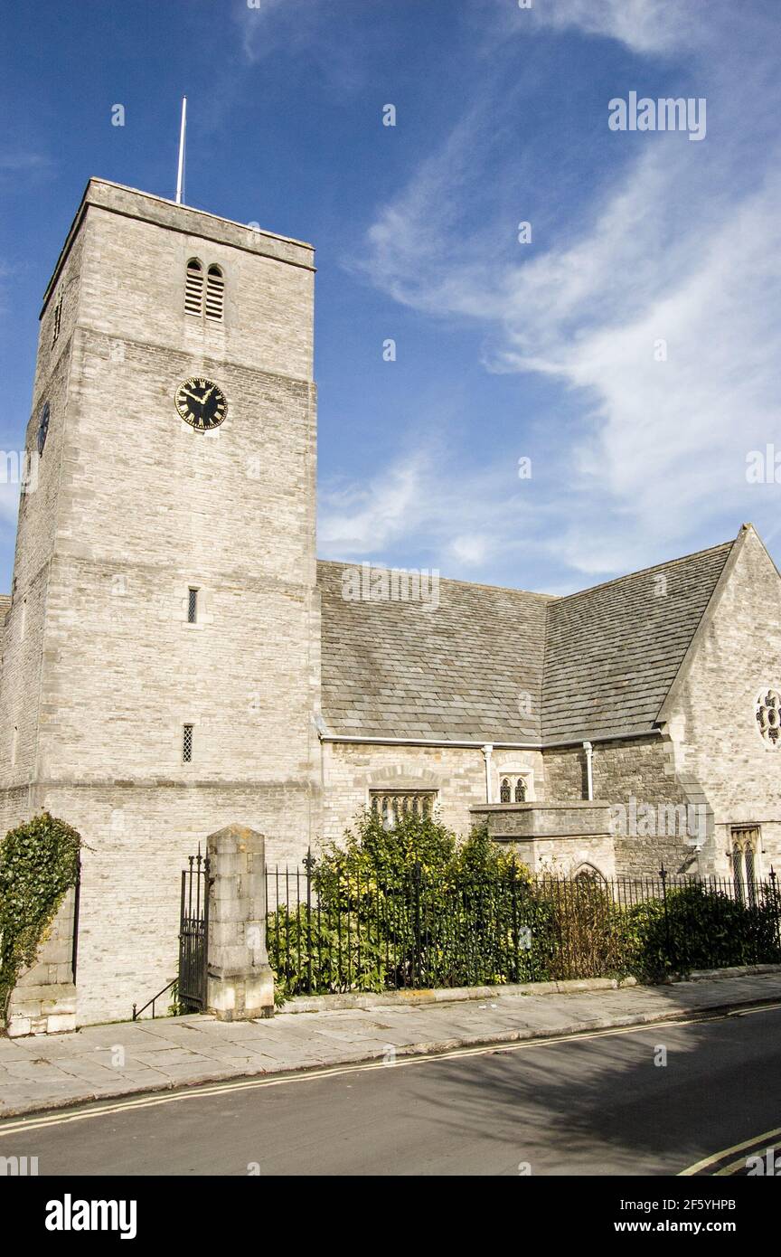 The Anglican church of St Mary the Virgin in the seaside town of Swanage, Dorset Stock Photo