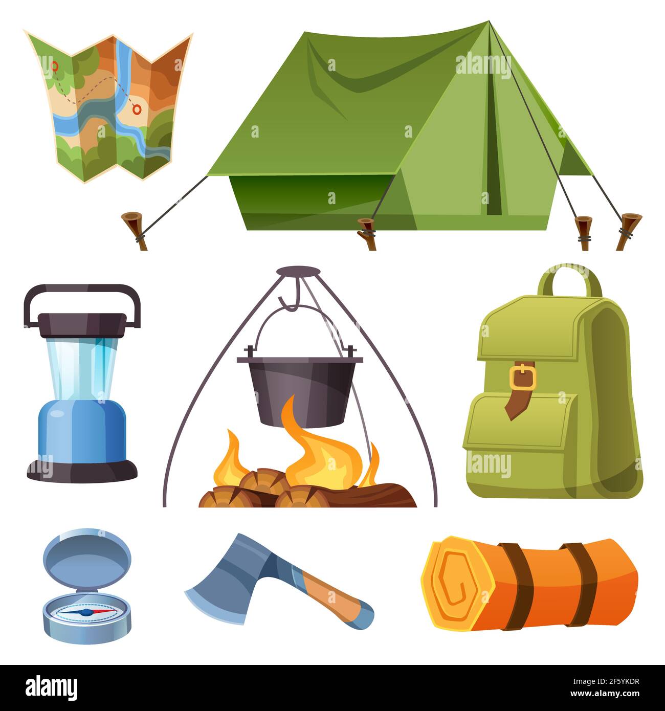 Set of camping equipment and stuff cartoon set Stock Vector Image & Art -  Alamy