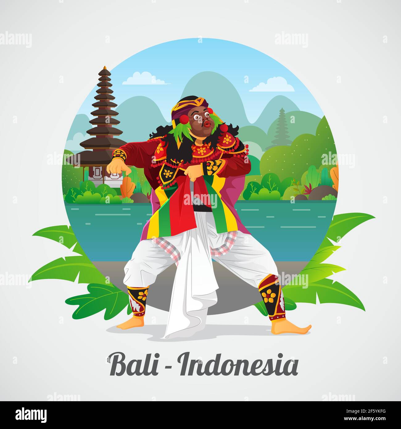 Welcome to Bali Greeting card with Balinese Mask Dancer Stock Vector