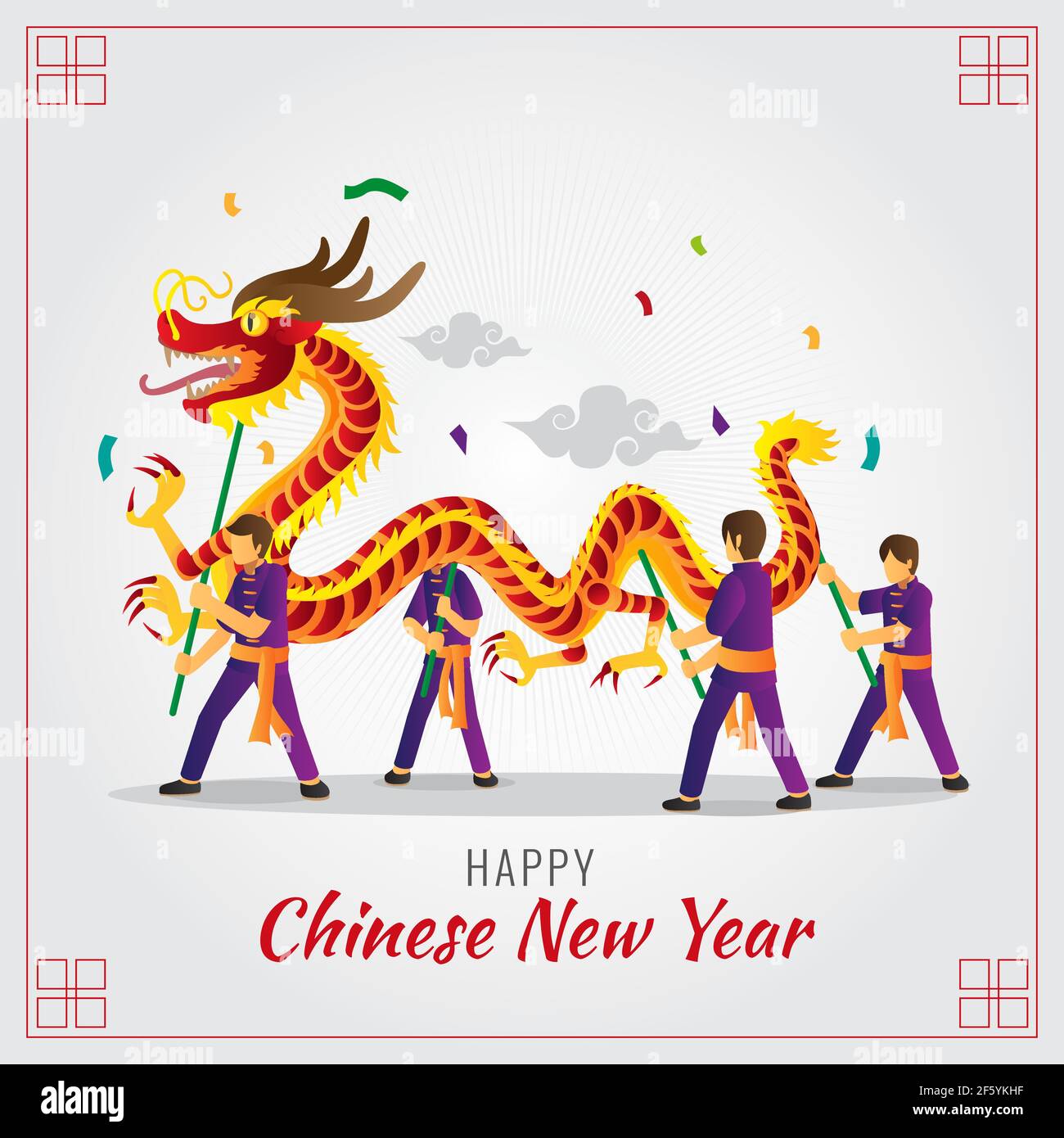Chinese new year dragon dance illustration Stock Vector