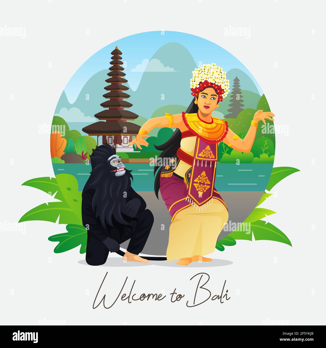 Welcome to Bali greeting card with balinese dancer Stock Vector