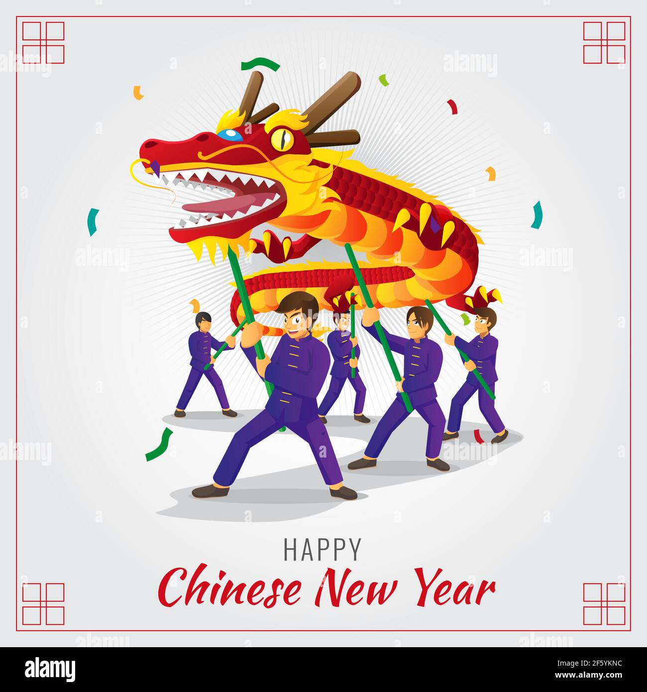 Chinese new year red dragon dance illustration Stock Vector Image & Art ...