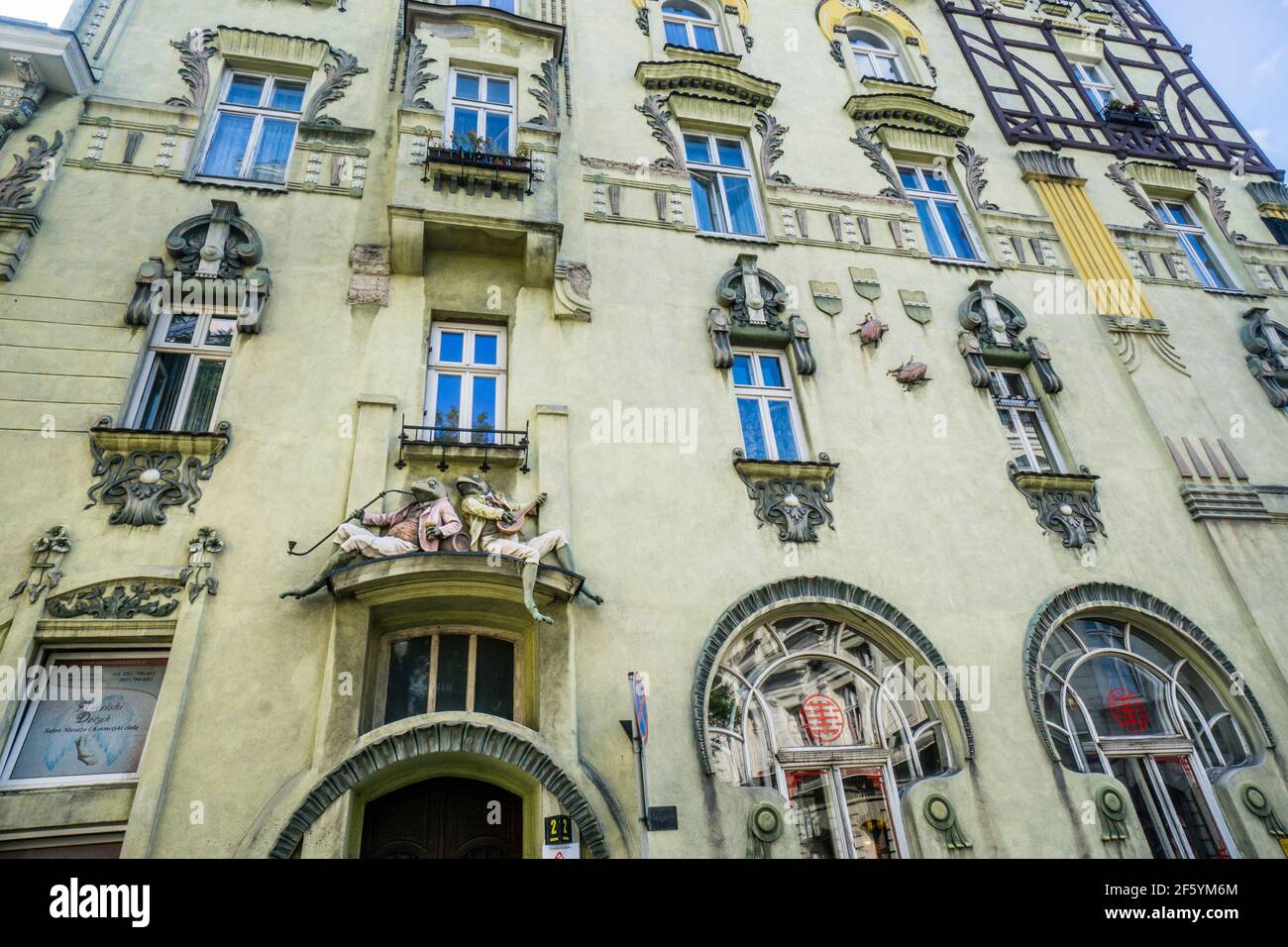 Art Nouveau facade of the Pod Żabami Townhouse in Bielsko-Biała, Silesia, Poland Stock Photo