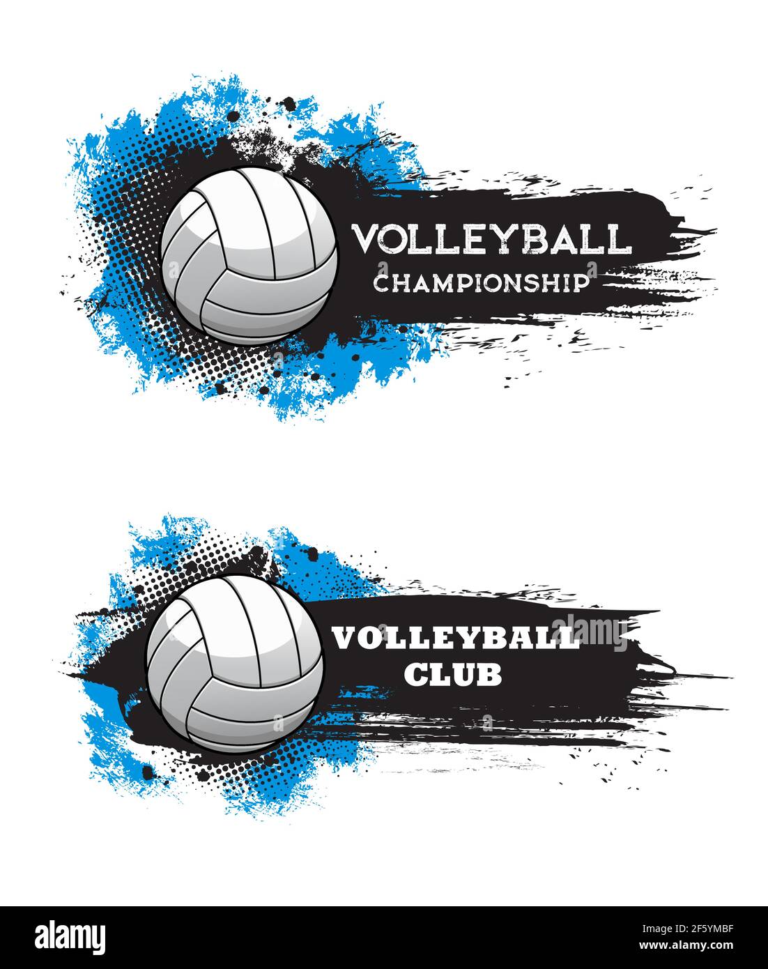 Volleyball championship and sport game club banners with ball, paint or