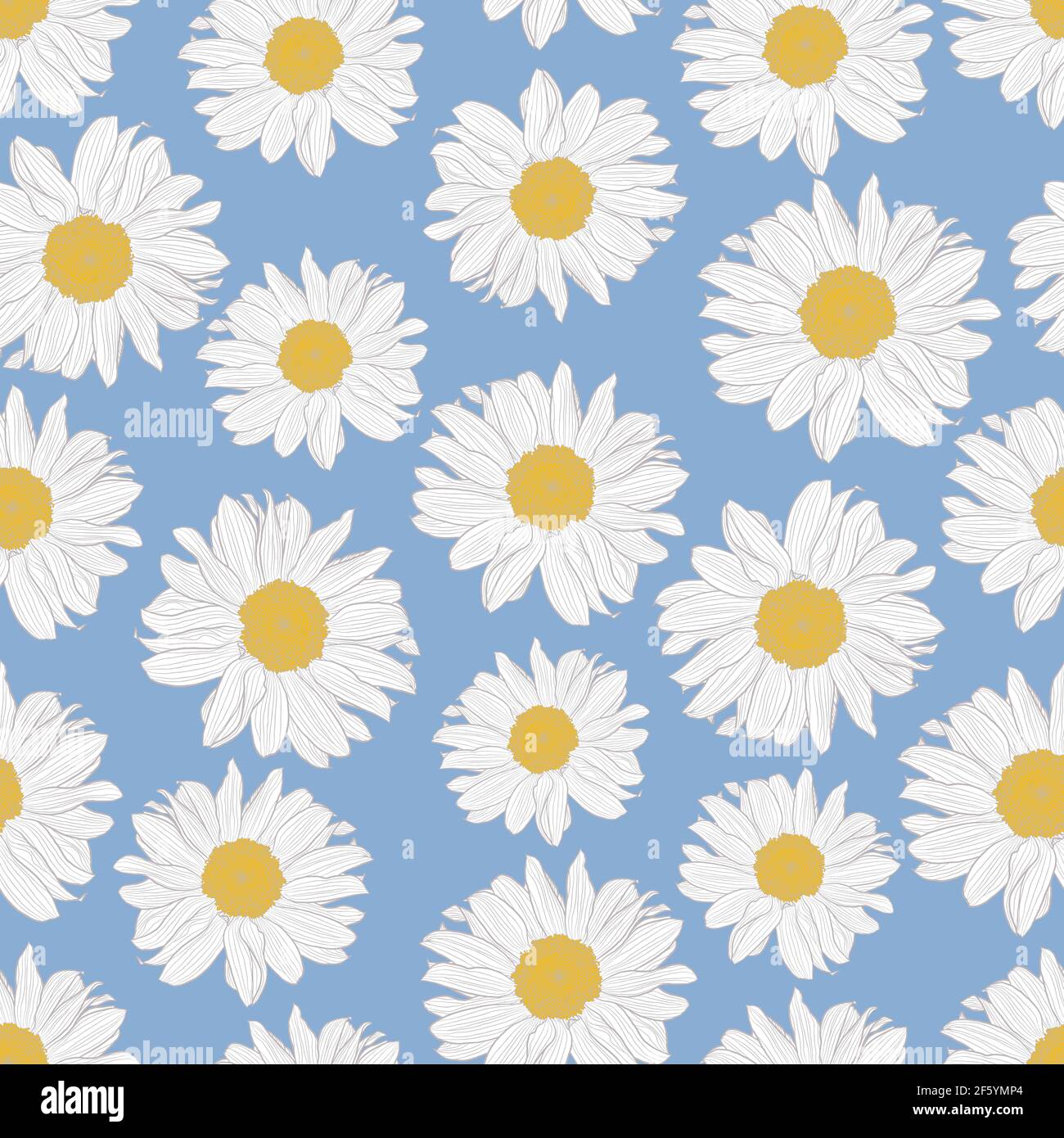 Vector seamless pattern of yellow and white chamomile flowers on light blue  background. Decorative print for wallpaper, wrapping, textile, fabric Stock  Vector Image & Art - Alamy