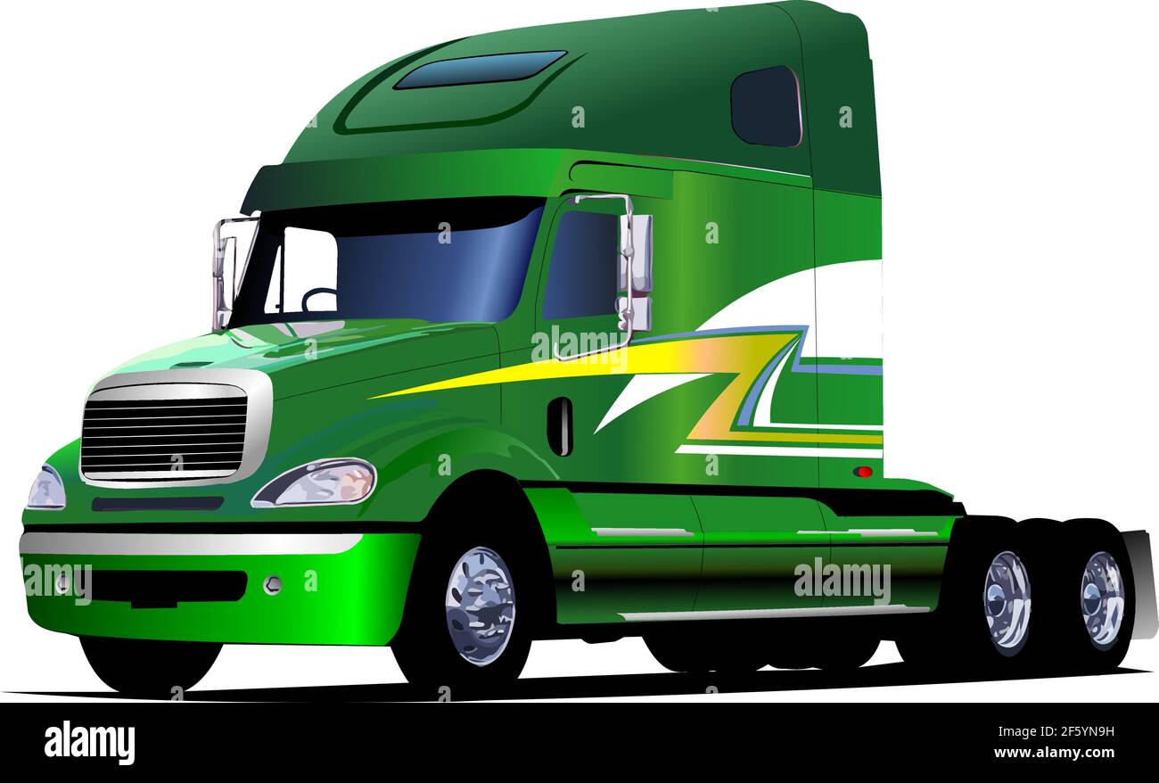 Green truck on the road. Vector 3d illustration Stock Vector Image