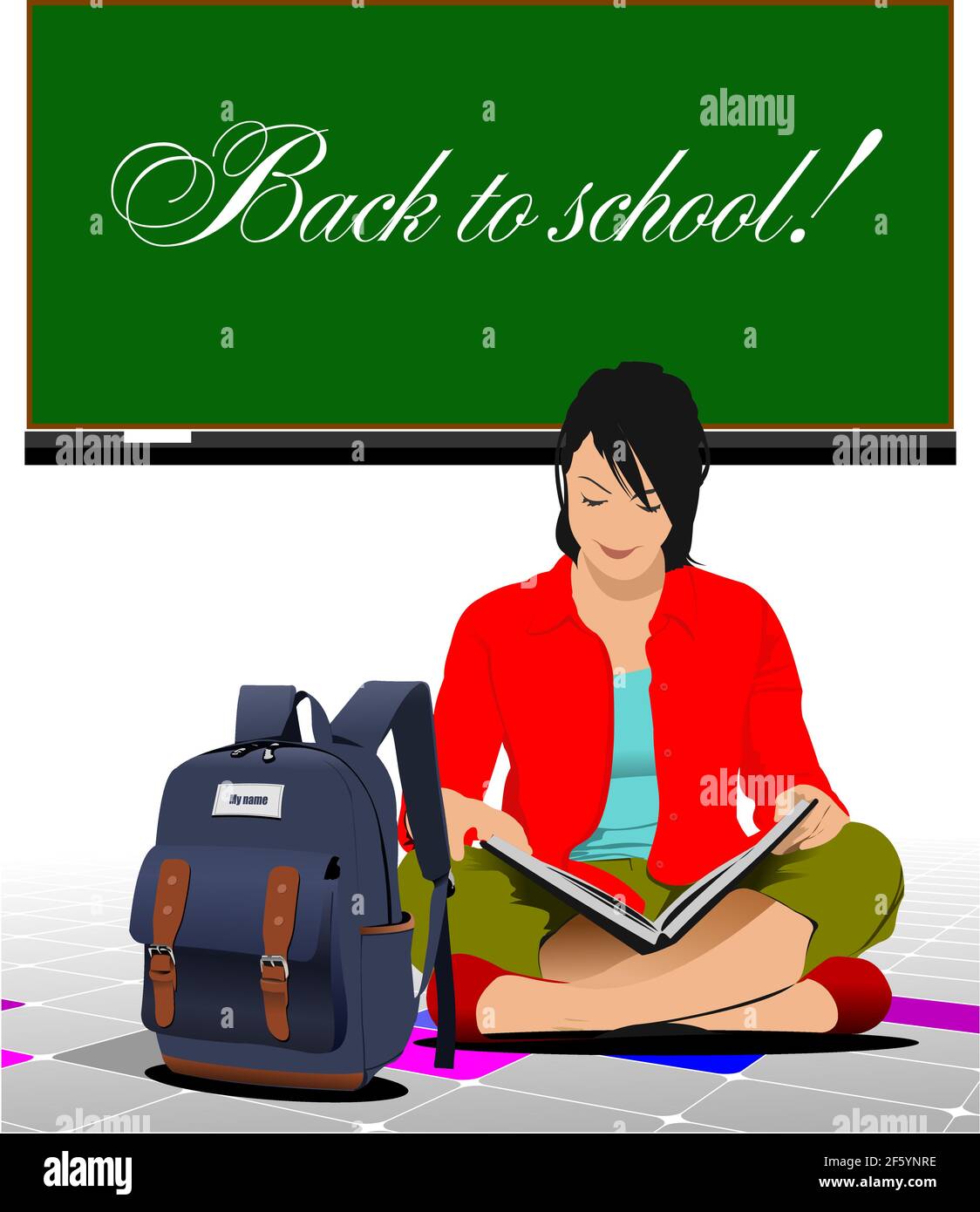 Girl with book in a bag Stock Vector by ©interactimages 12349463