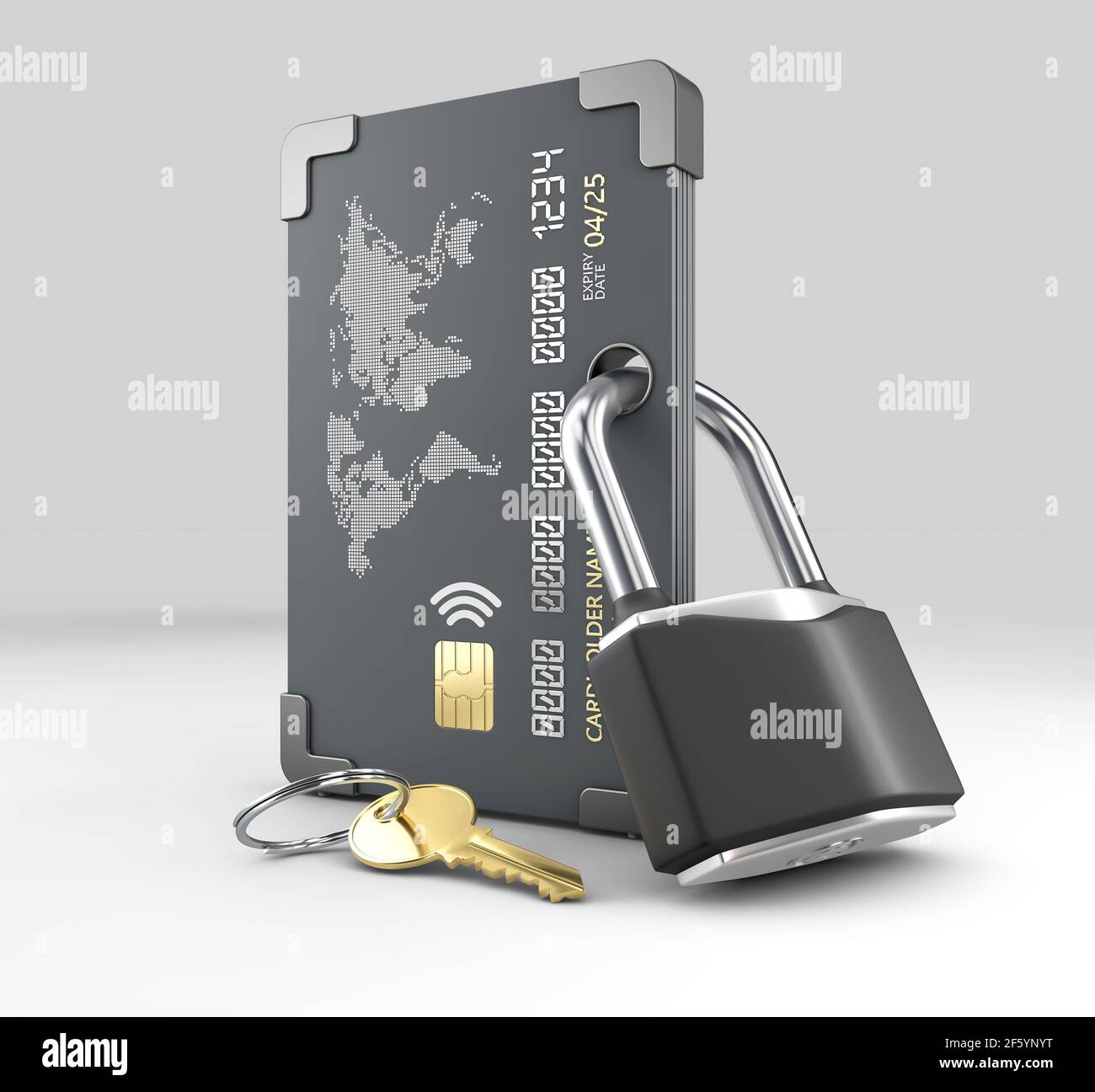 3d Rendering of Credit Card Locked, clipping path included Stock Photo