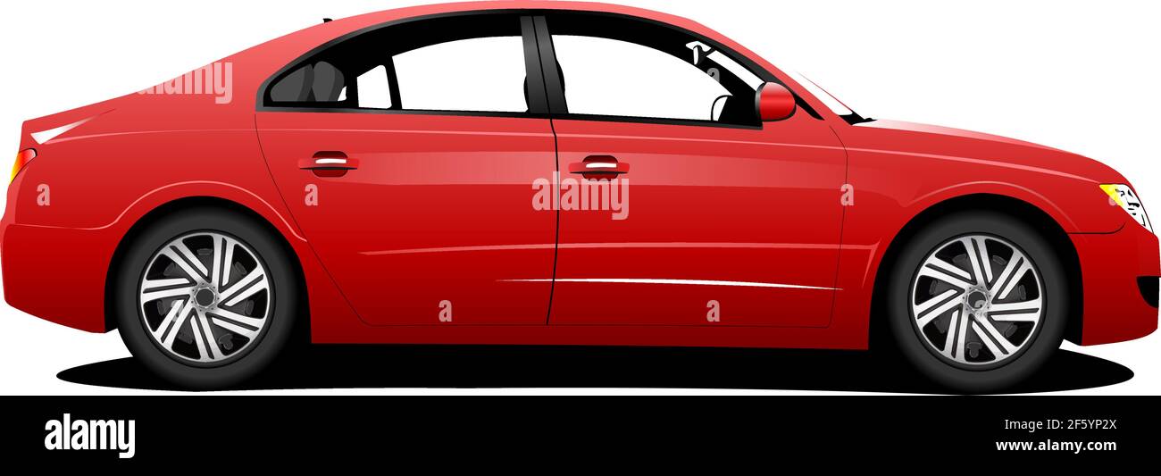 Red car sedan on the road. Vector 3d illustration Stock Vector