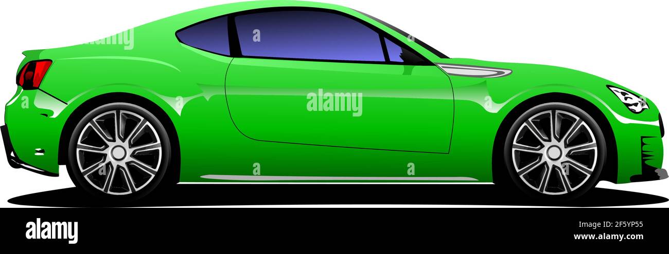 Green sedan car. Side  view.  Vector Colored 3d illustration Stock Vector