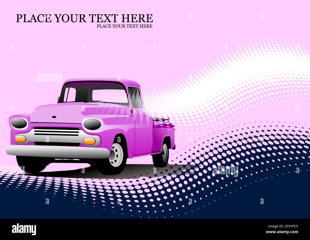 Old pink pickup with badges removed. Vector Colored 3d illustration Stock Vector