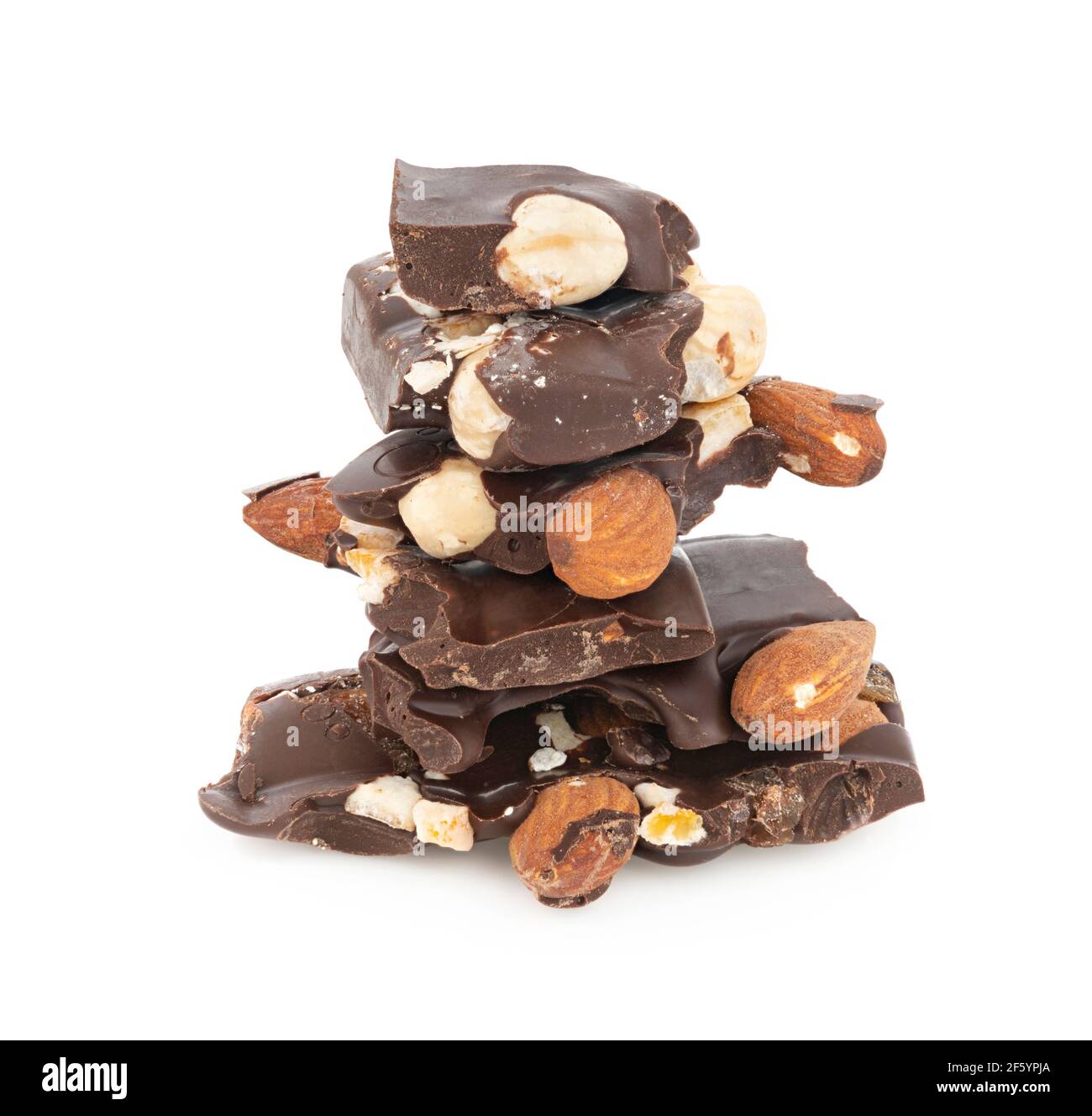 Delicious dark chocolate bars with nuts isolated on white background