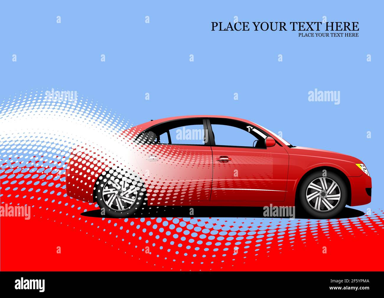 Red sedan car on dotted background. Vector Colored 3d illustration Stock Vector